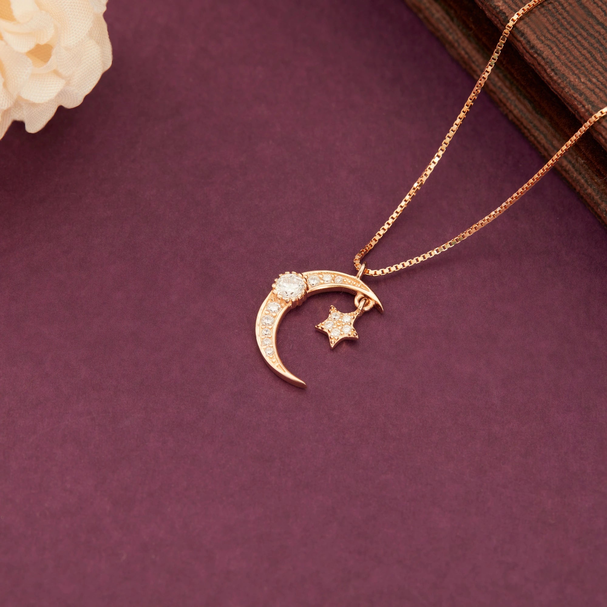 CZ Moon Star Pendant Chain Ishna