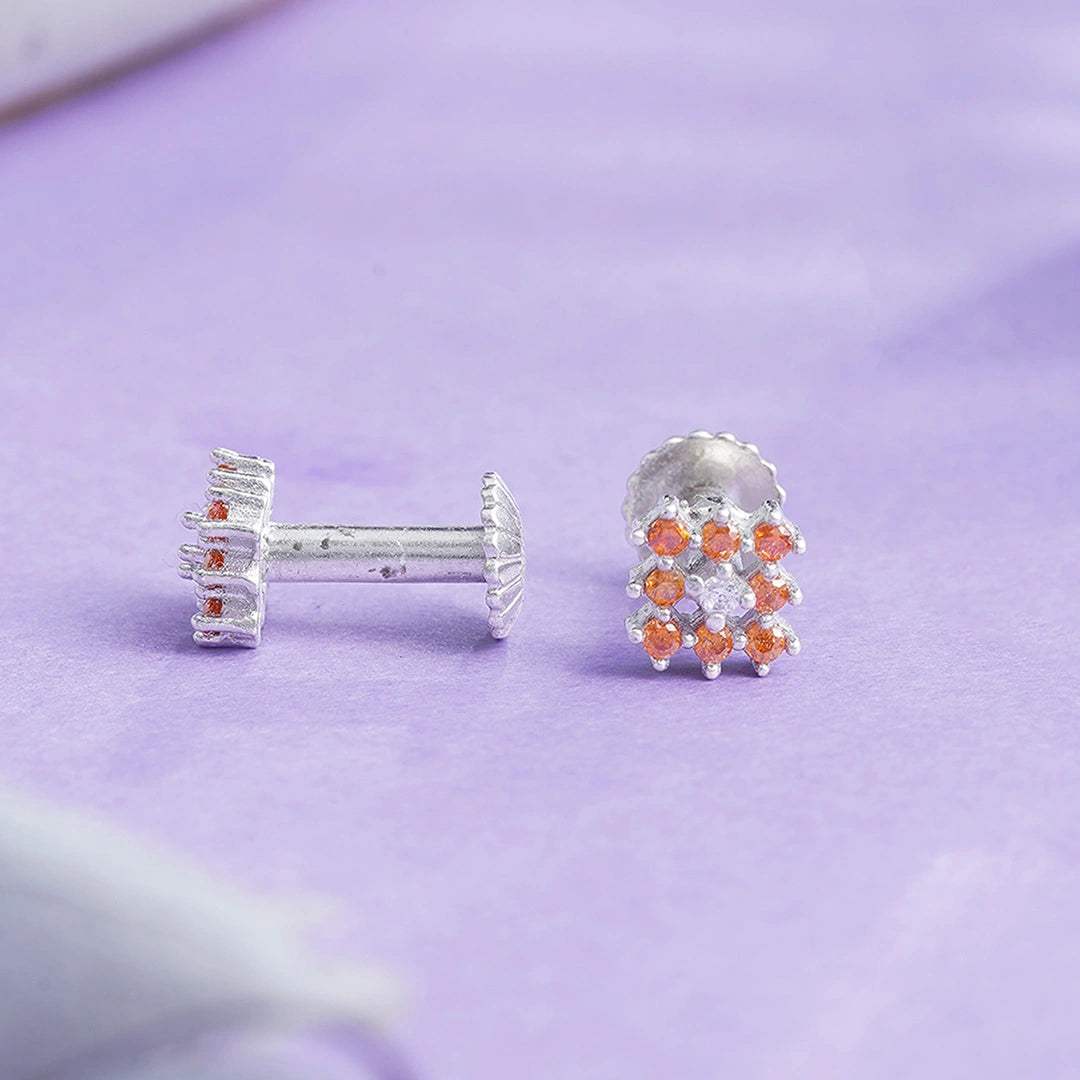 CZ Orange Cluster Stud Earrings Ishna
