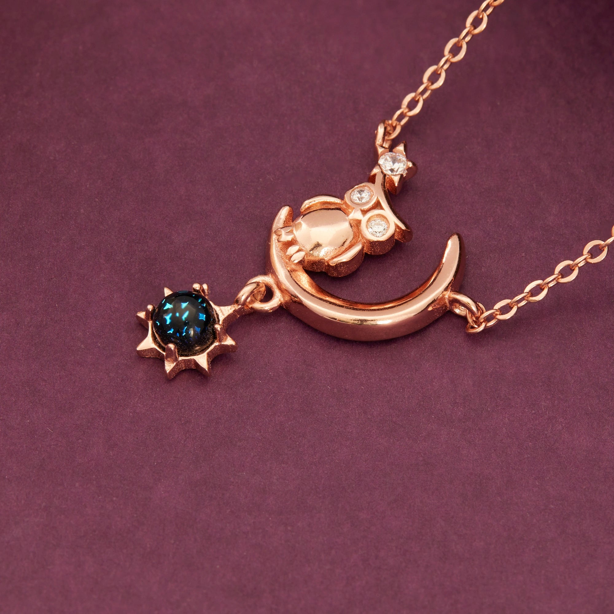 CZ Owl Moon Motif Chain