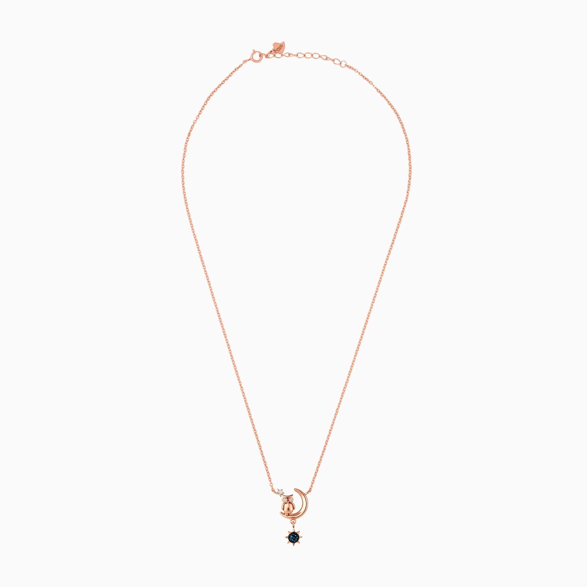 CZ Owl Moon Motif Pendant Chain
