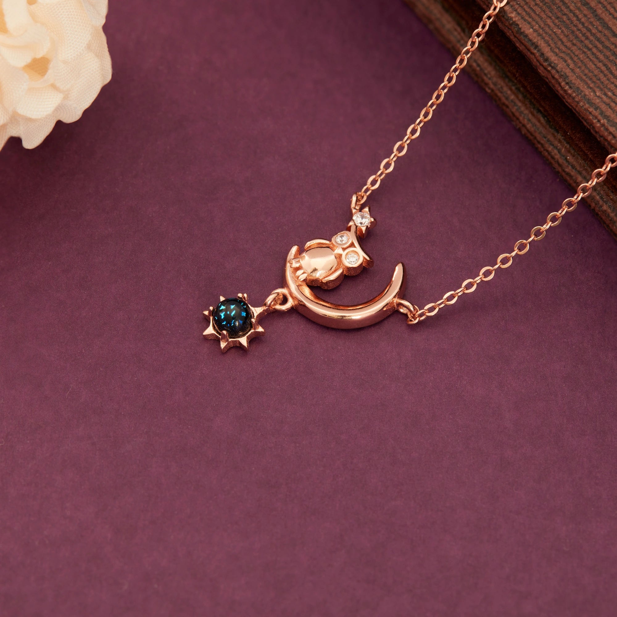 CZ Owl Moon Pendant Chain