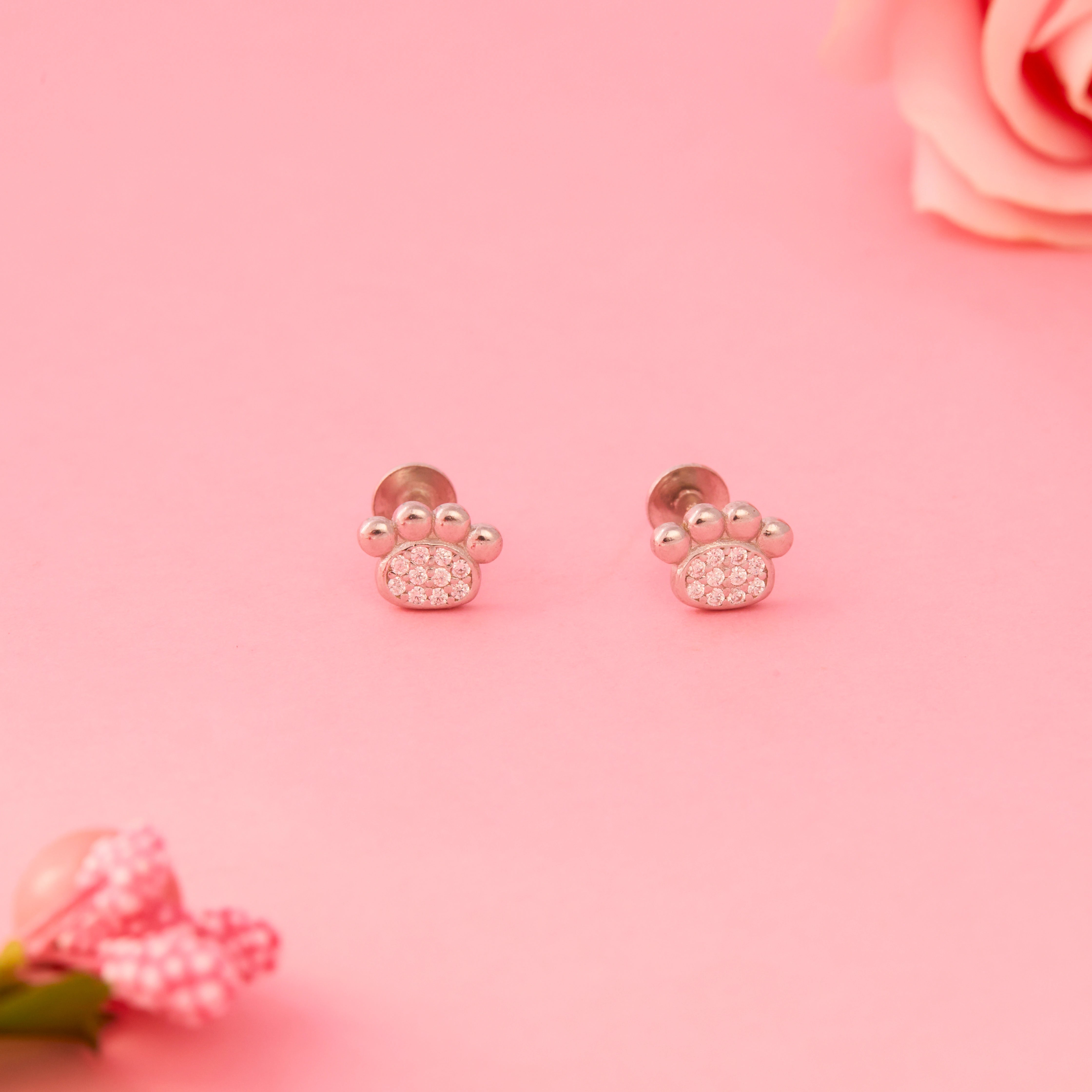 CZ Paw Print Earrings Ishna