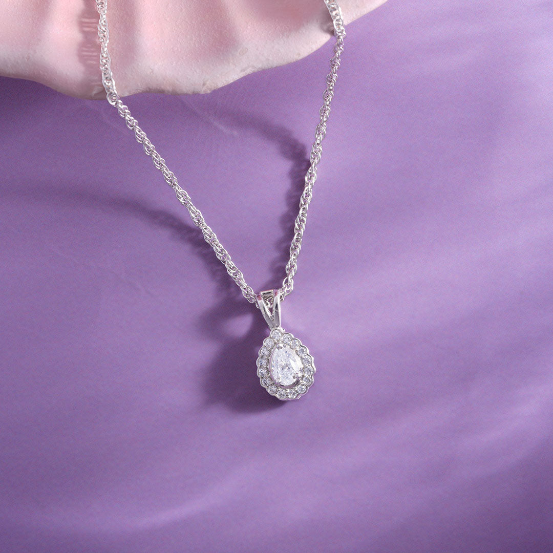 CZ Pear Halo Pendant Chain Ishna