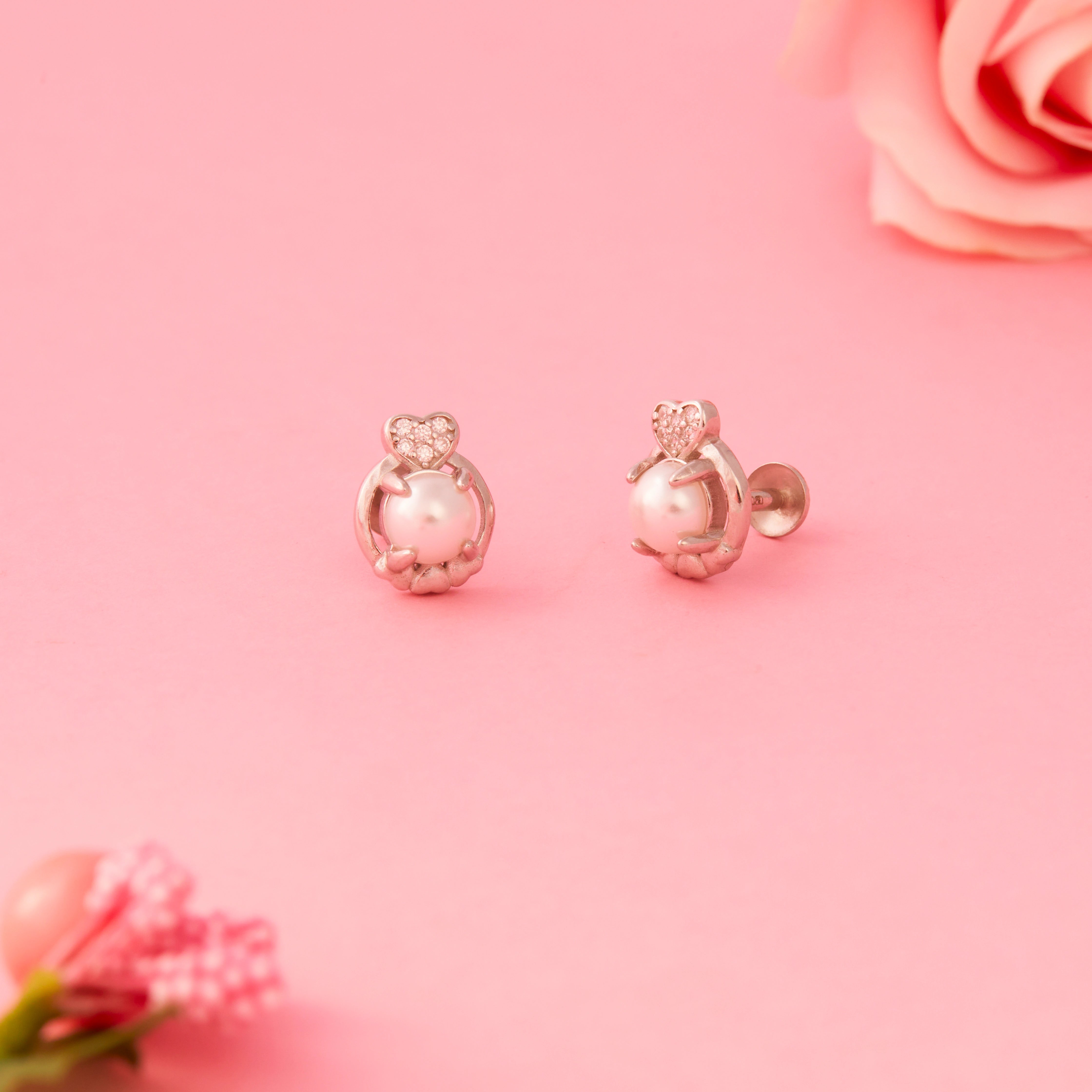 CZ Pearl Halo Stud Earrings Ishna
