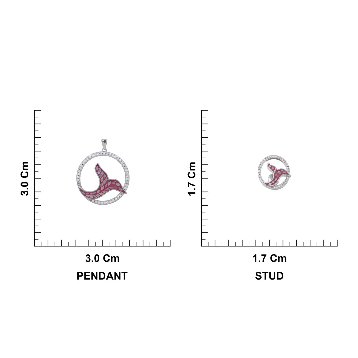 CZ Pink FishTail sterling silver Pendant Chain & Earrings