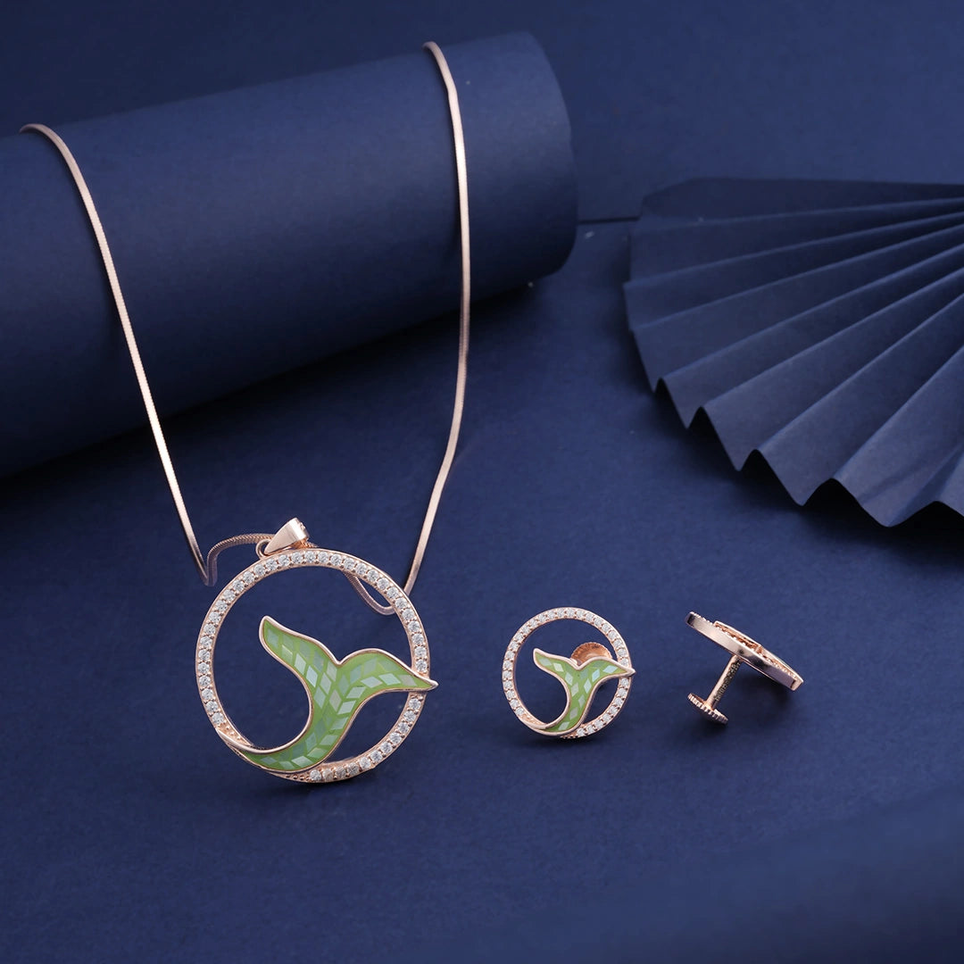 CZ Pink Whale Tail Pendant Chain Set Ishna