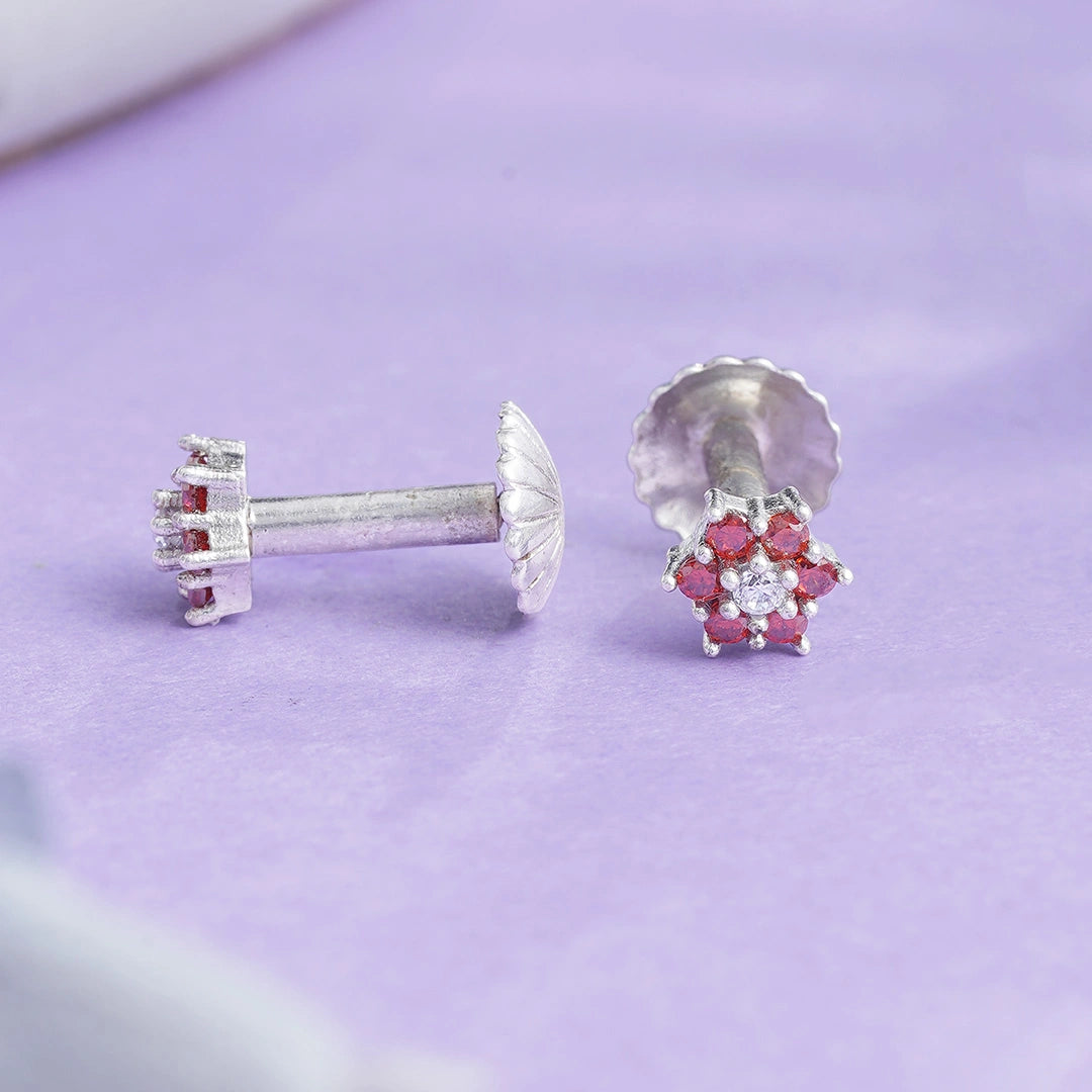CZ Red Cluster Stud Earrings Ishna