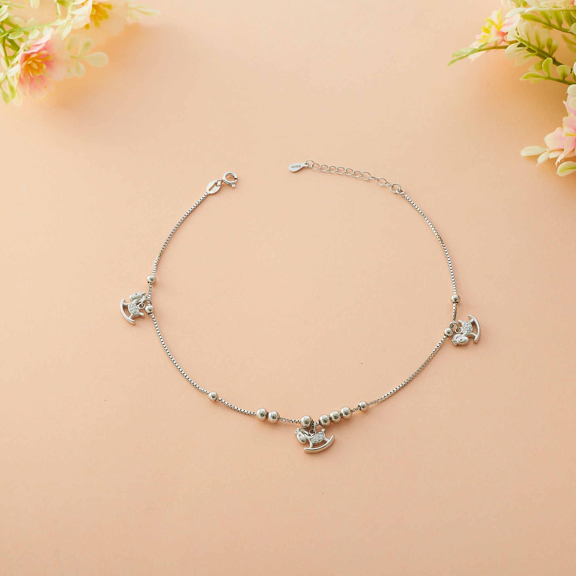 CZ Rocking Horse Charm Anklet Ishna