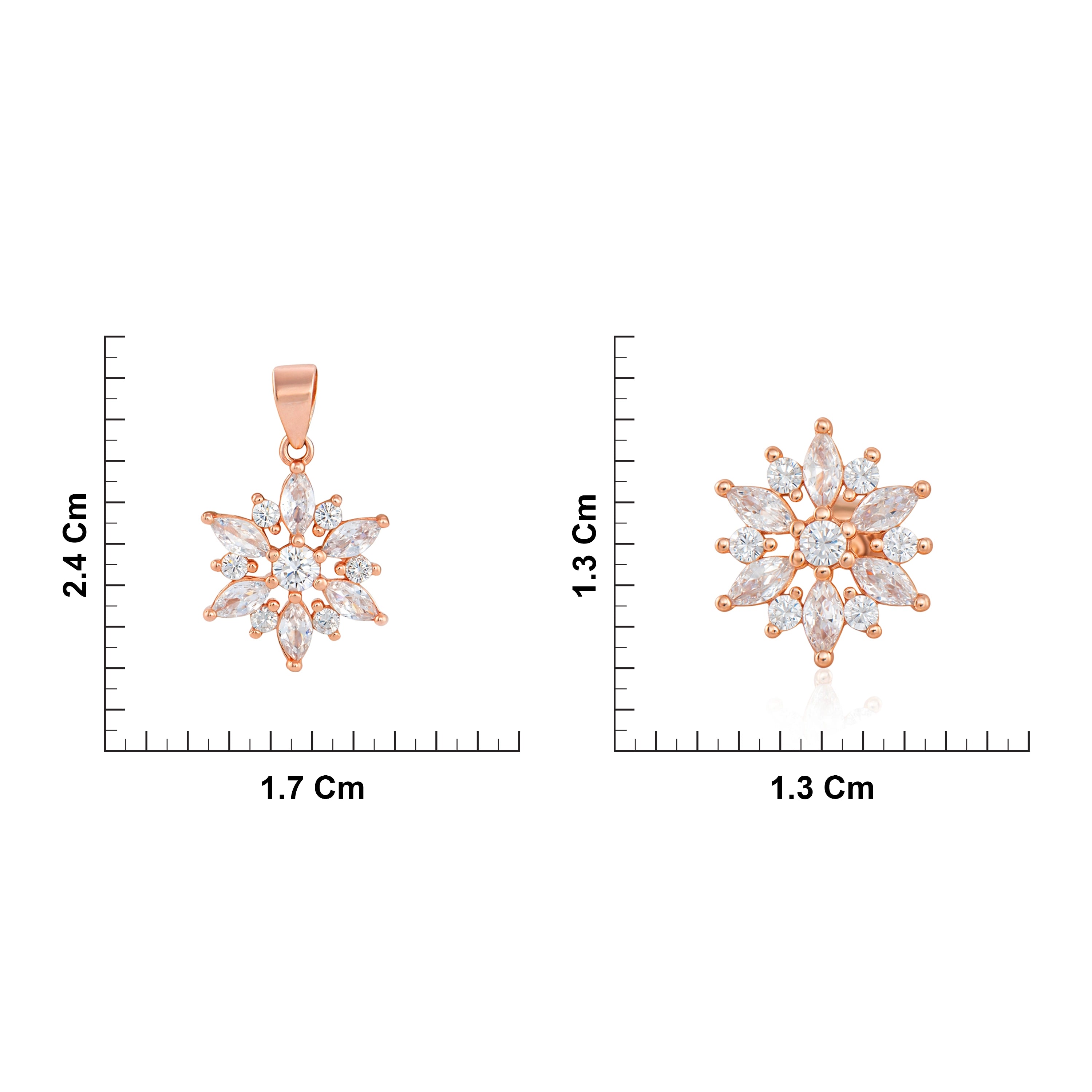 CZ Rose Gold Silver Starburst Pendant & Earrings Ishna