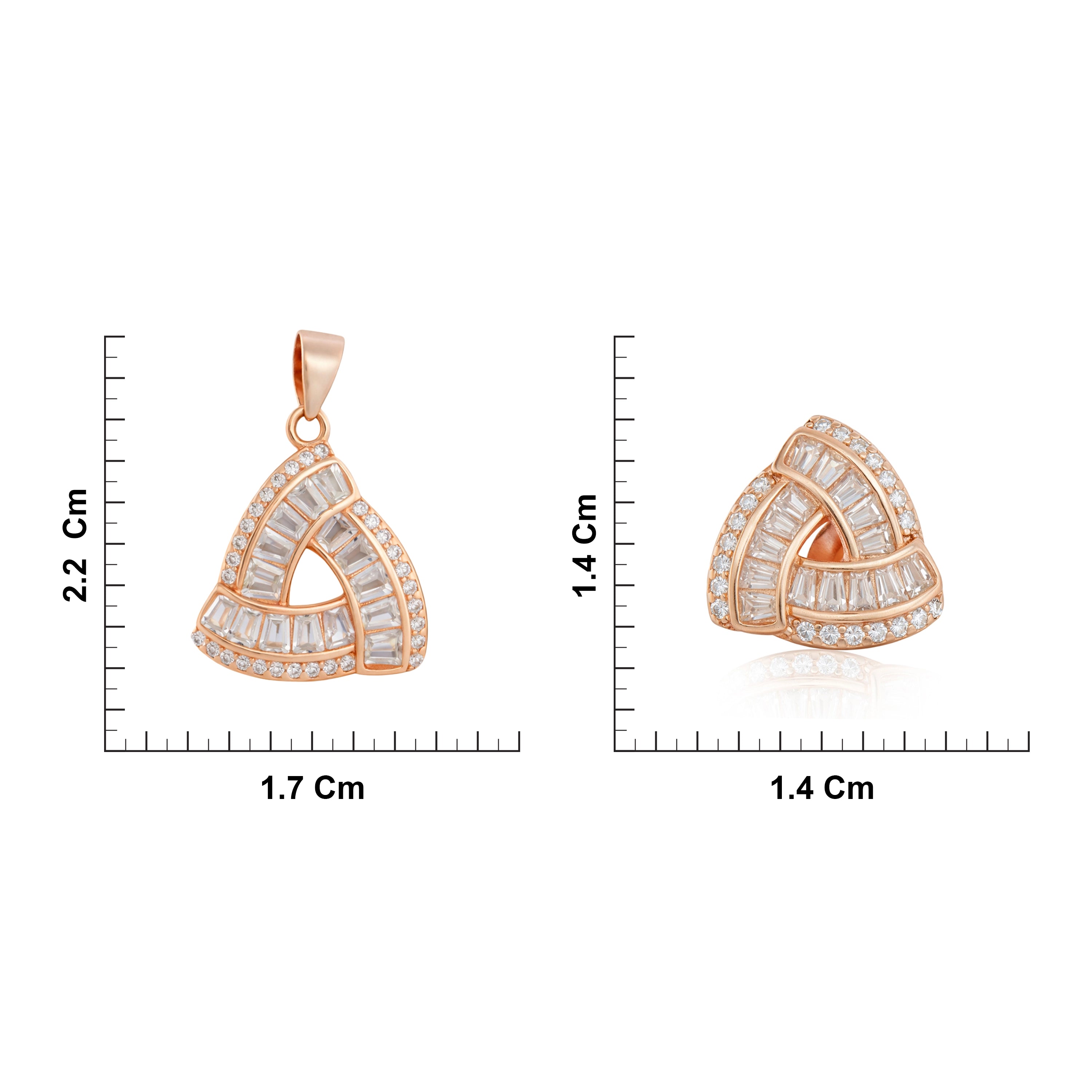CZ Rose Gold Silver Triangular Pendant & Earrings Ishna