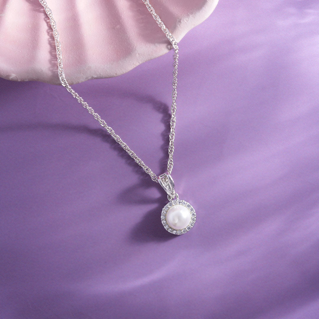 CZ Round Pearl Halo Chain Ishna