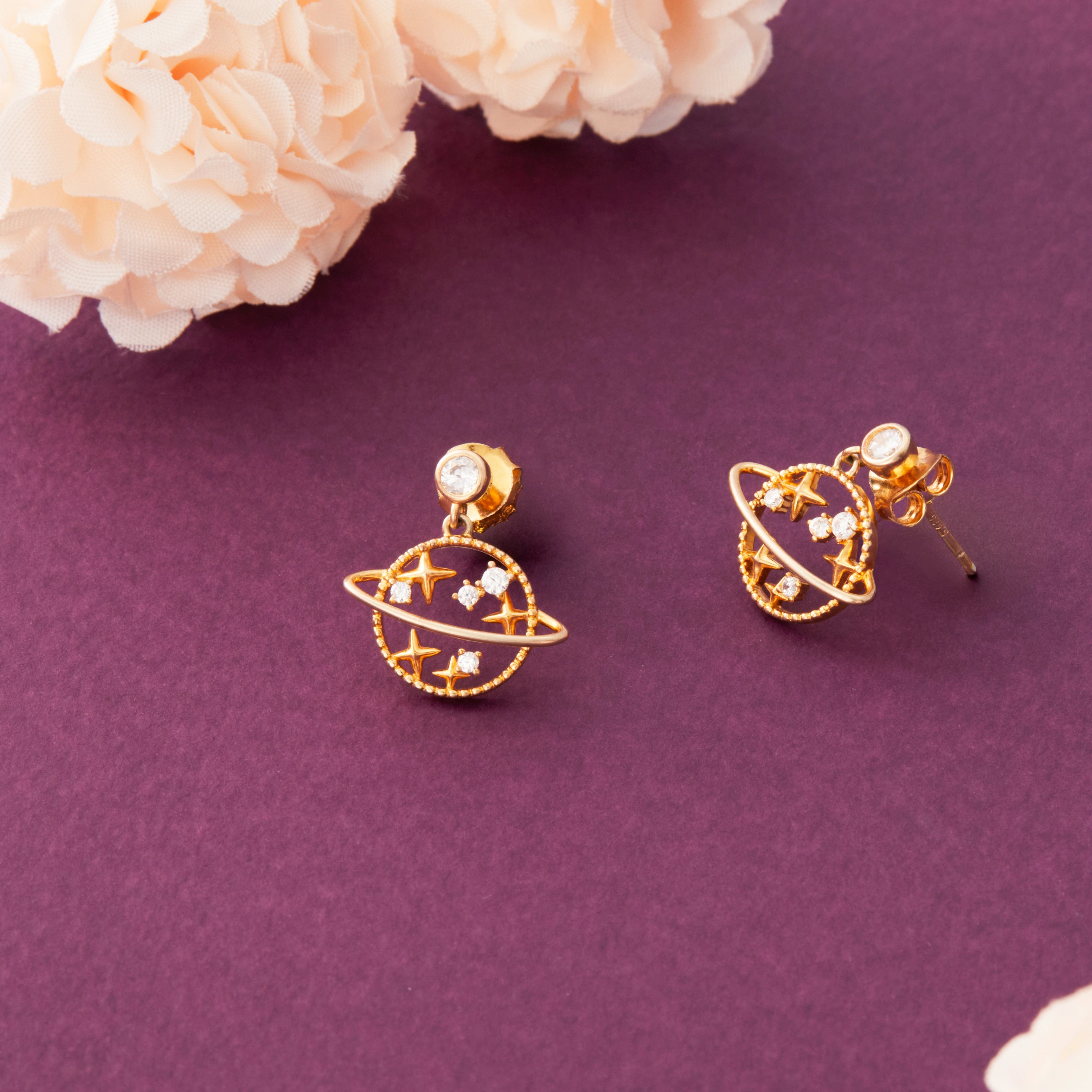 CZ Saturn Drop Stud Earrings Ishna