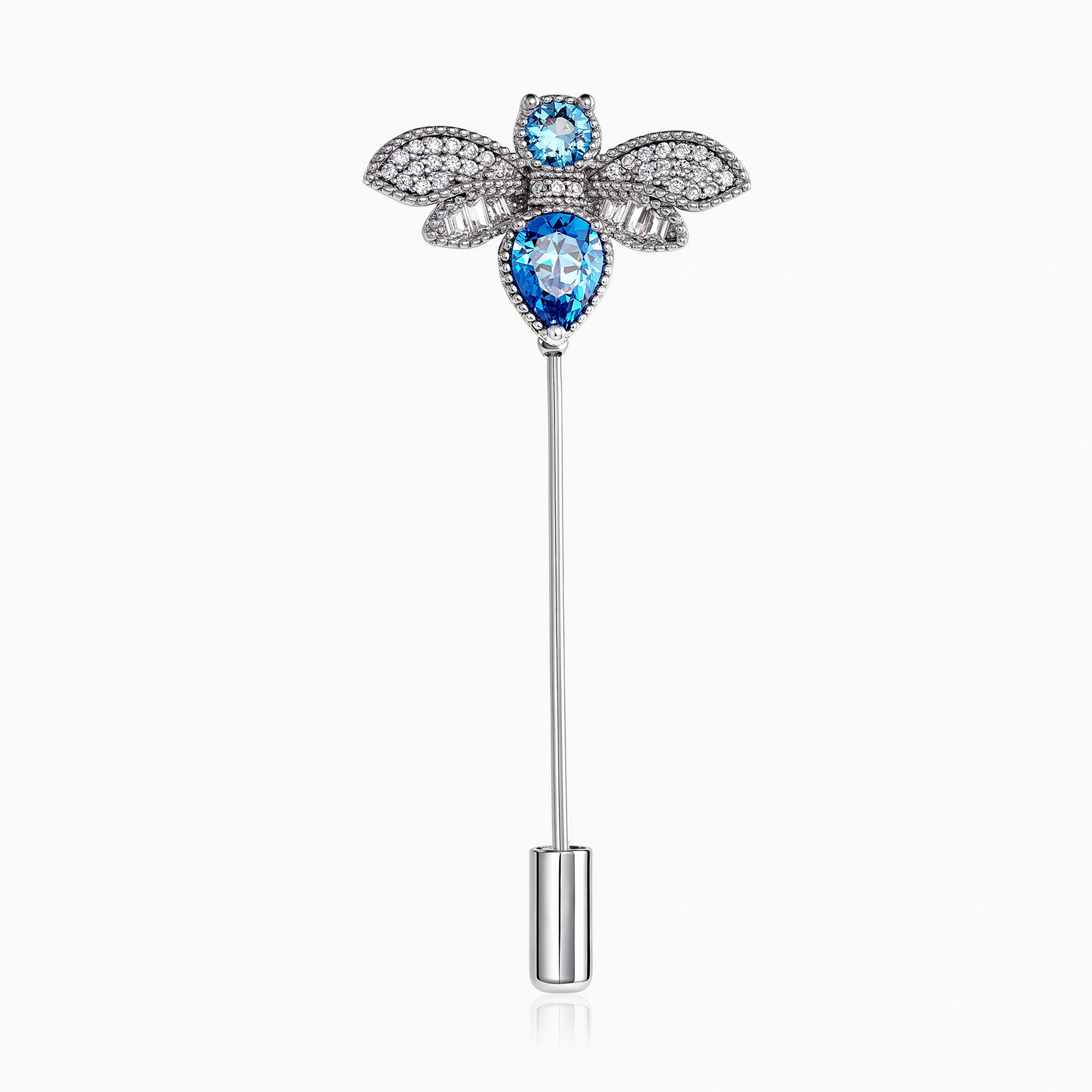 CZ Silver Blue Bee Brooch Ishna