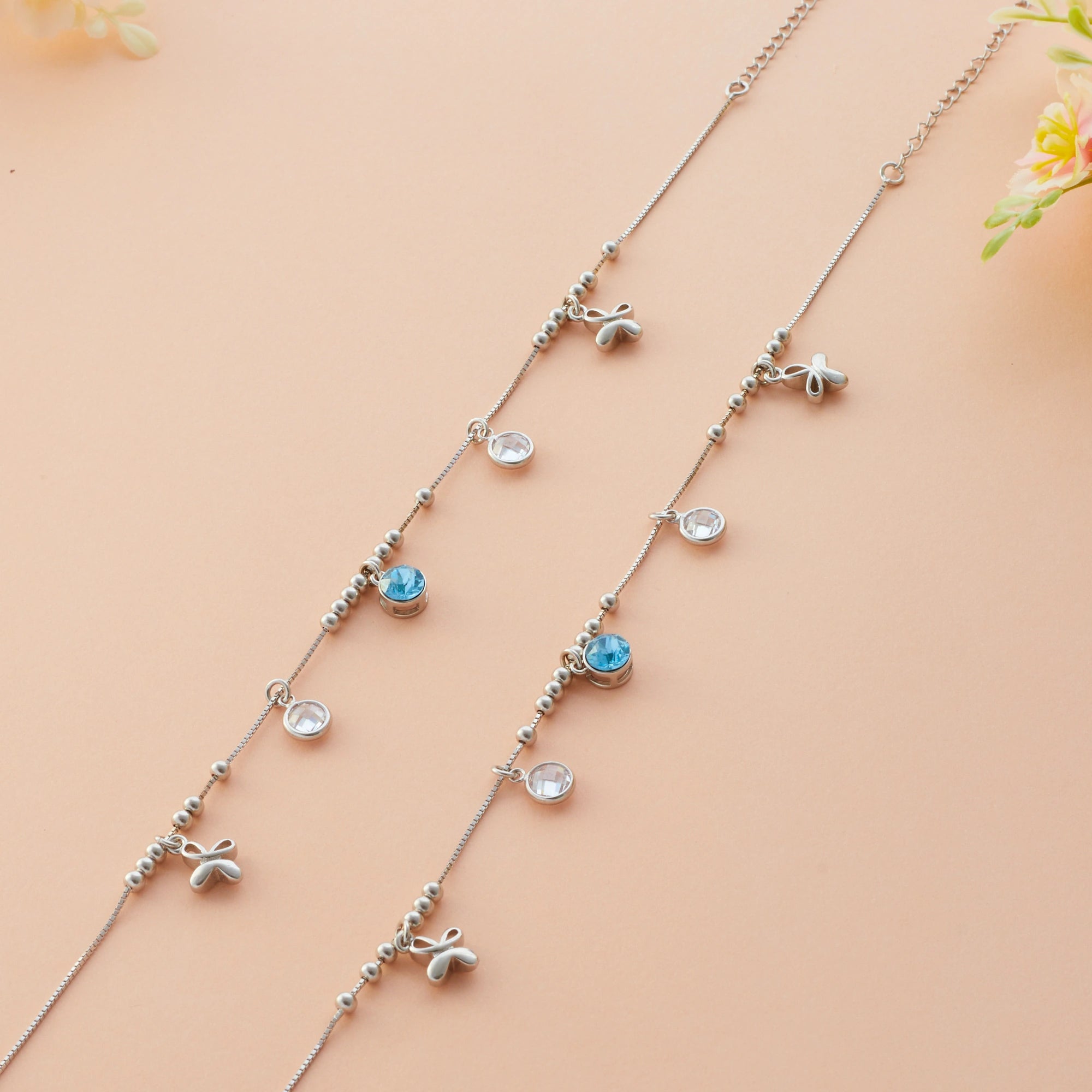 CZ Silver Bow & Stone Anklet Ishna