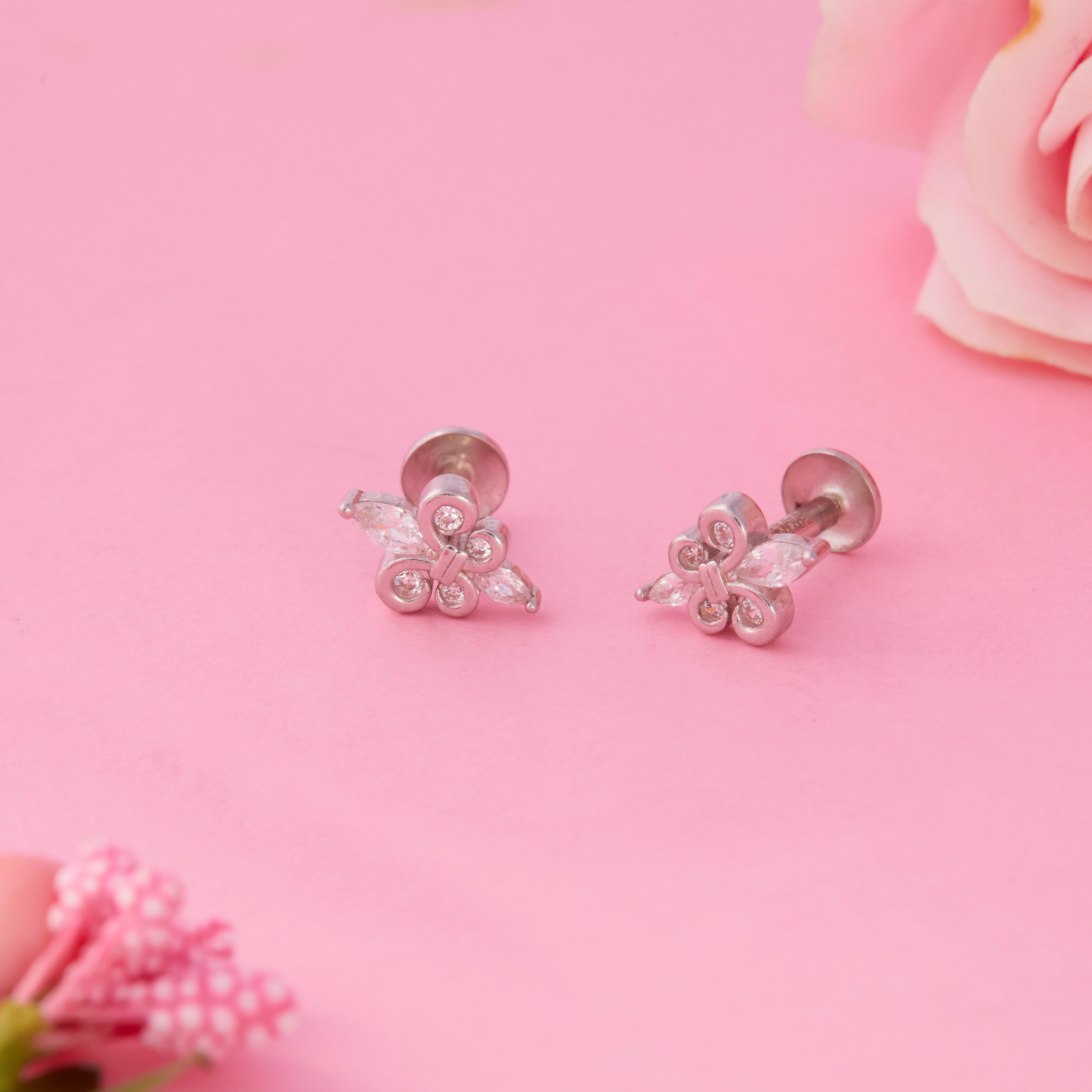 CZ Silver Clover Stud Earrings Ishna 