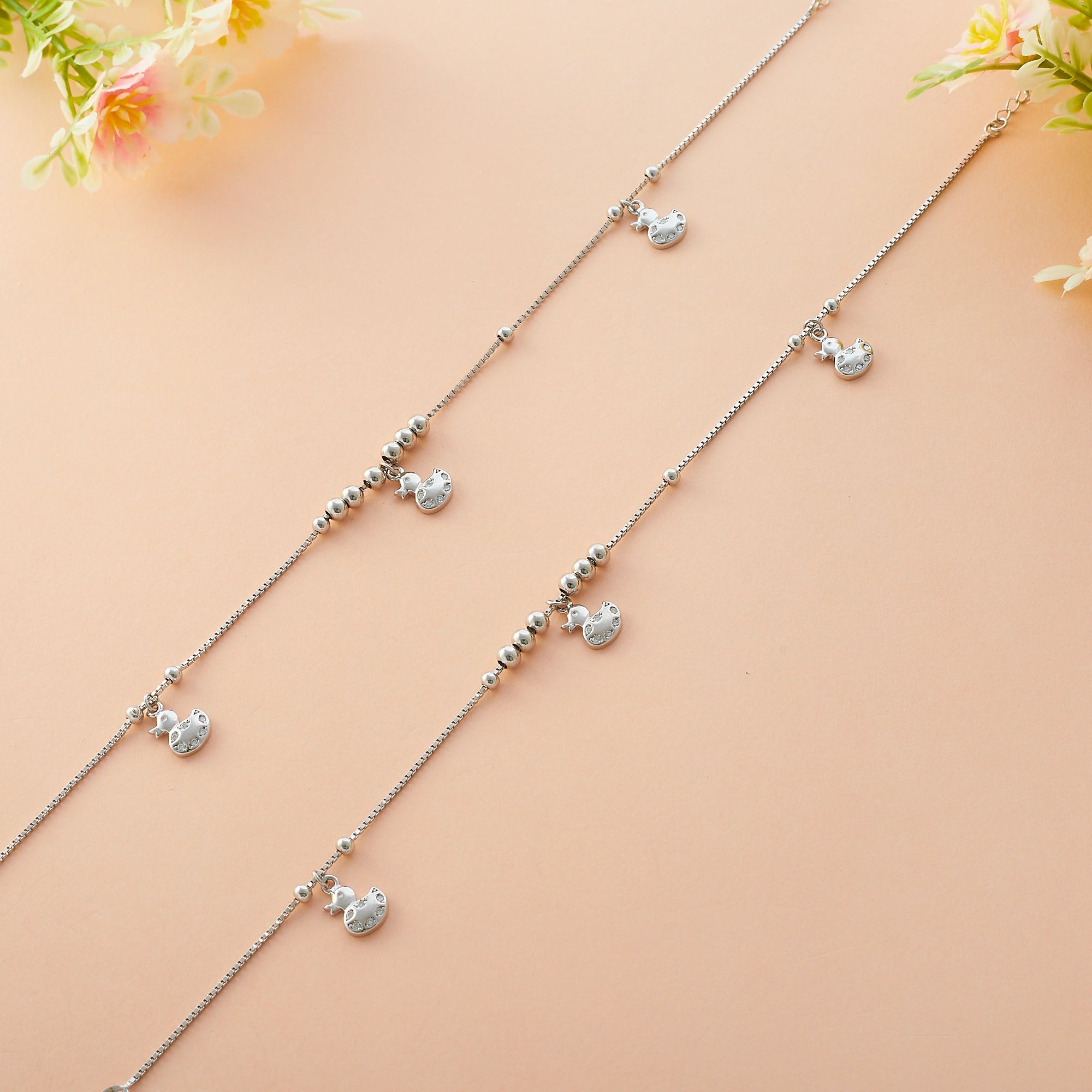 CZ Silver Duck Charm Anklet Ishna