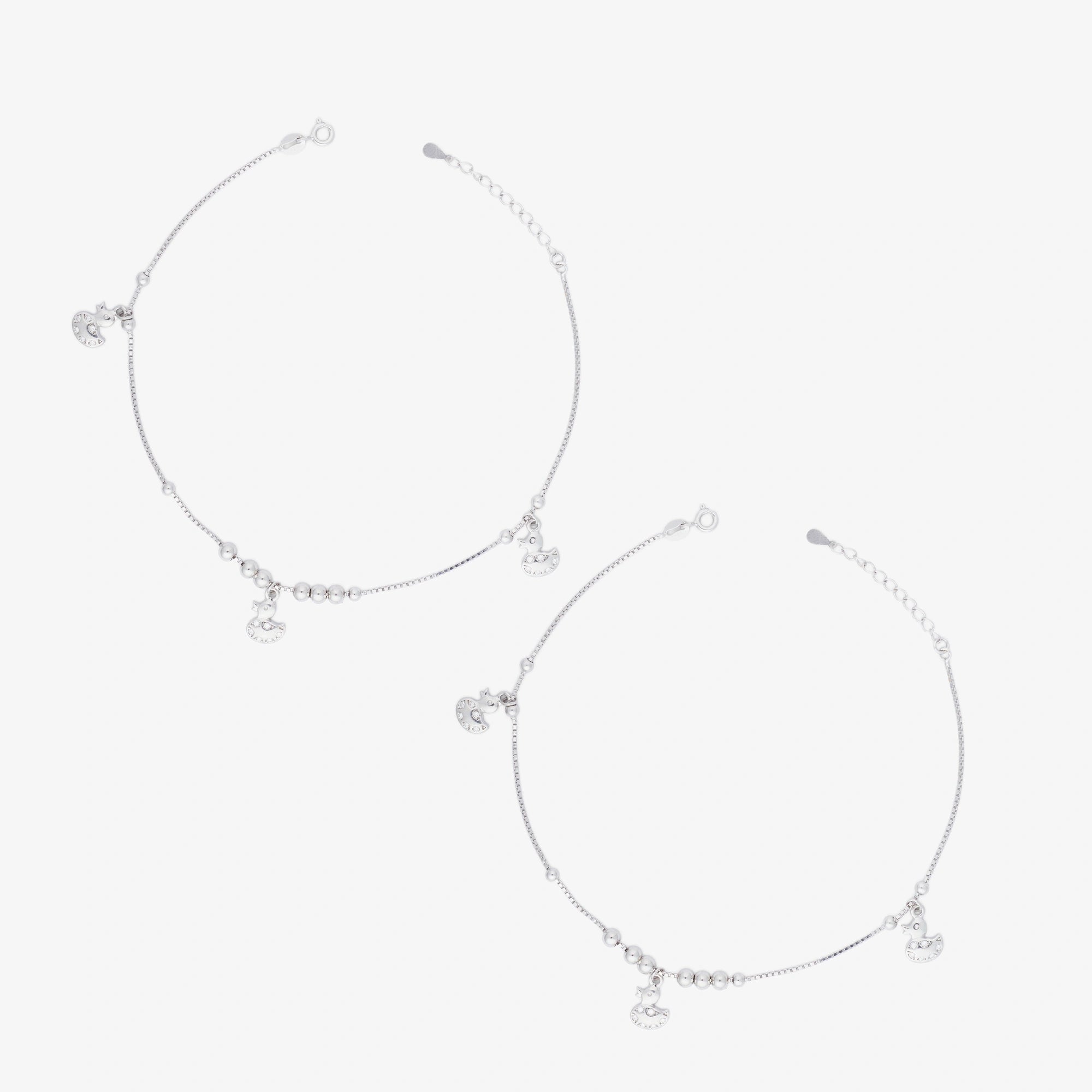 CZ Silver Duck Motif Charm Anklet Ishna