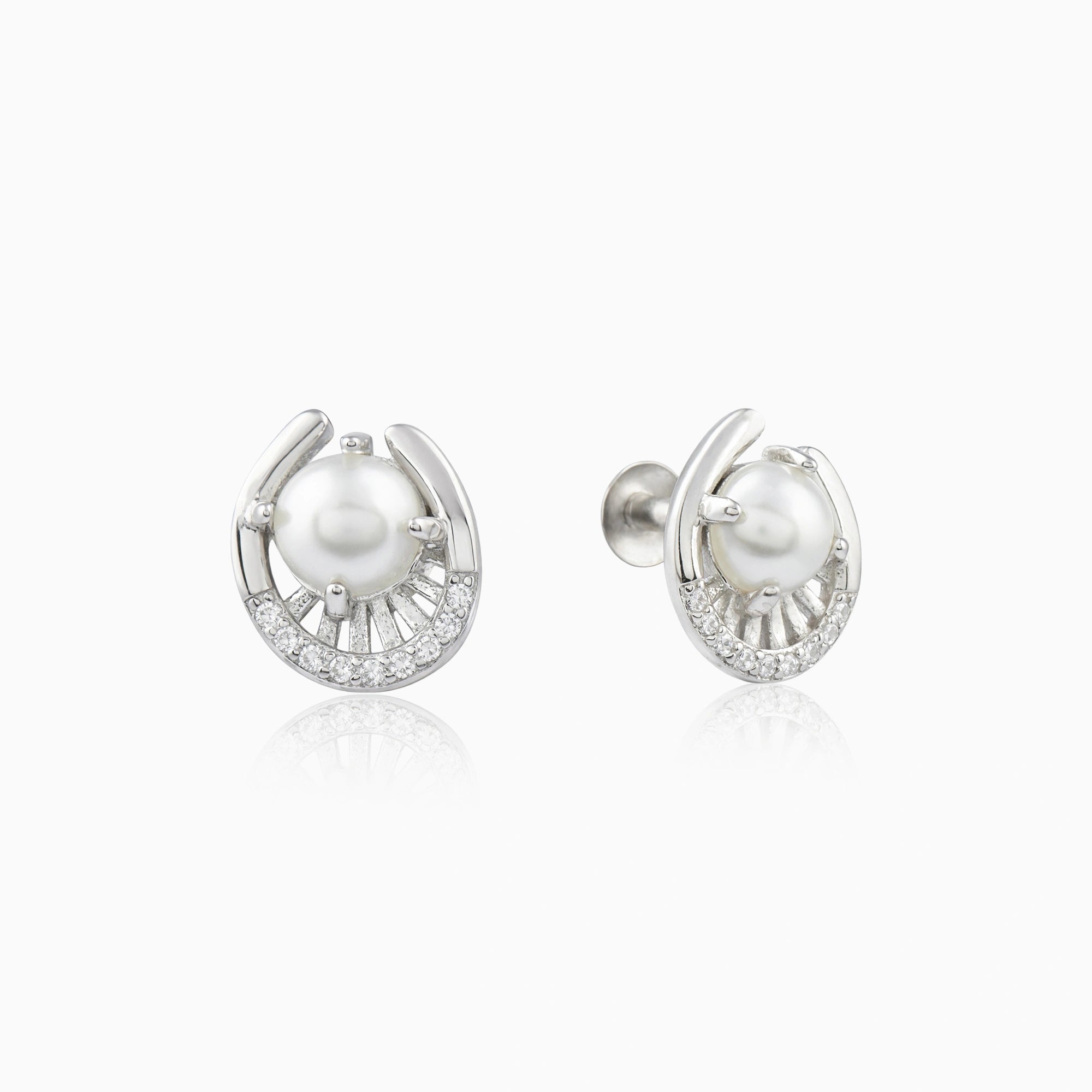 CZ Silver Pearl Earrings Ishna