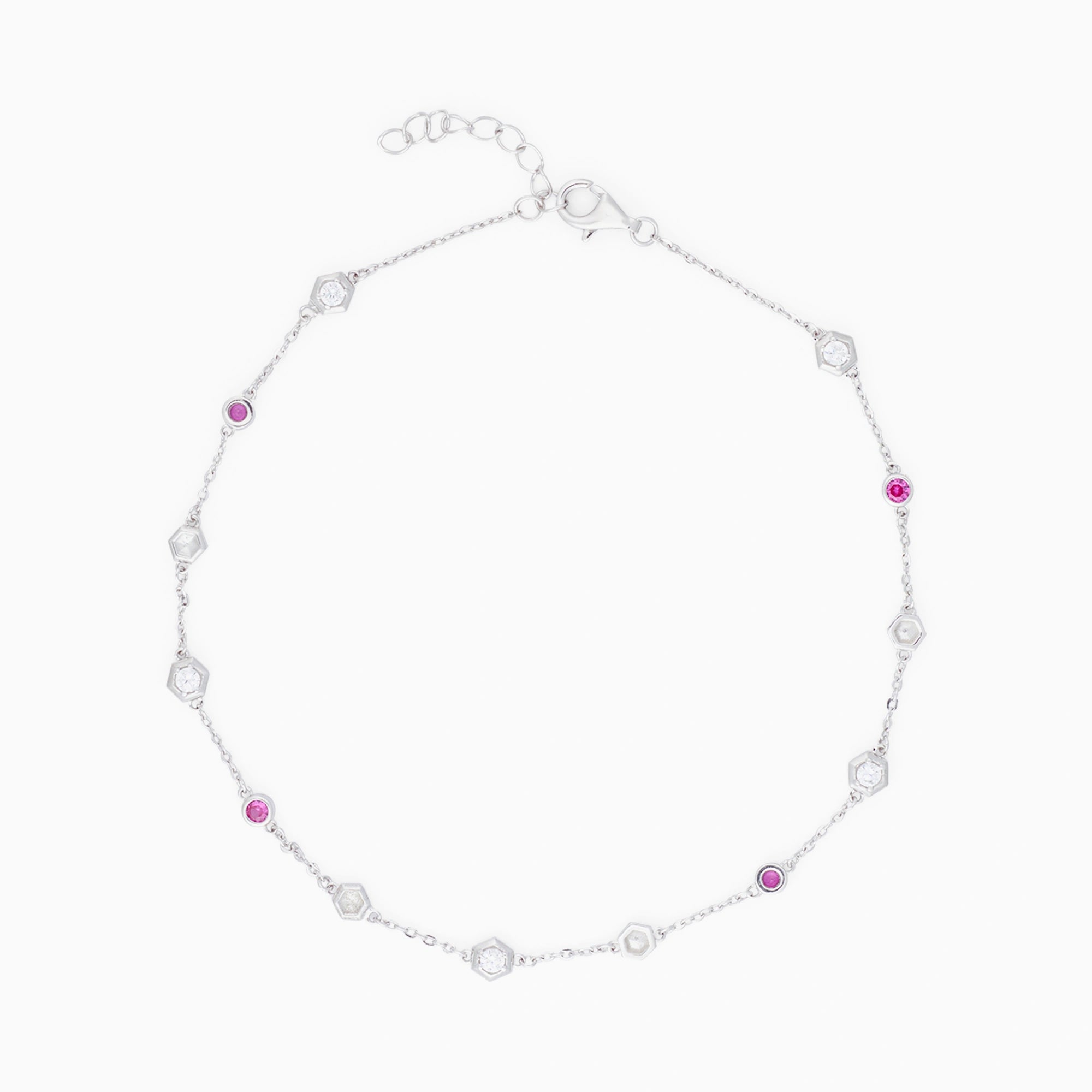 CZ Silver Ruby Anklet Ishna