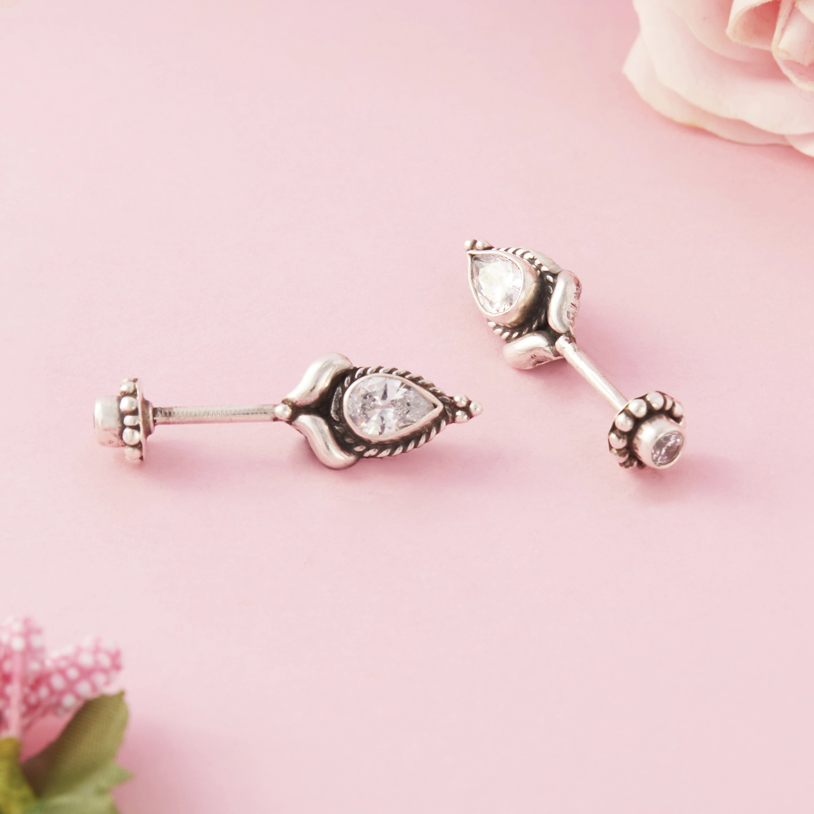 CZ Silver Teardrop Earrings Ishna