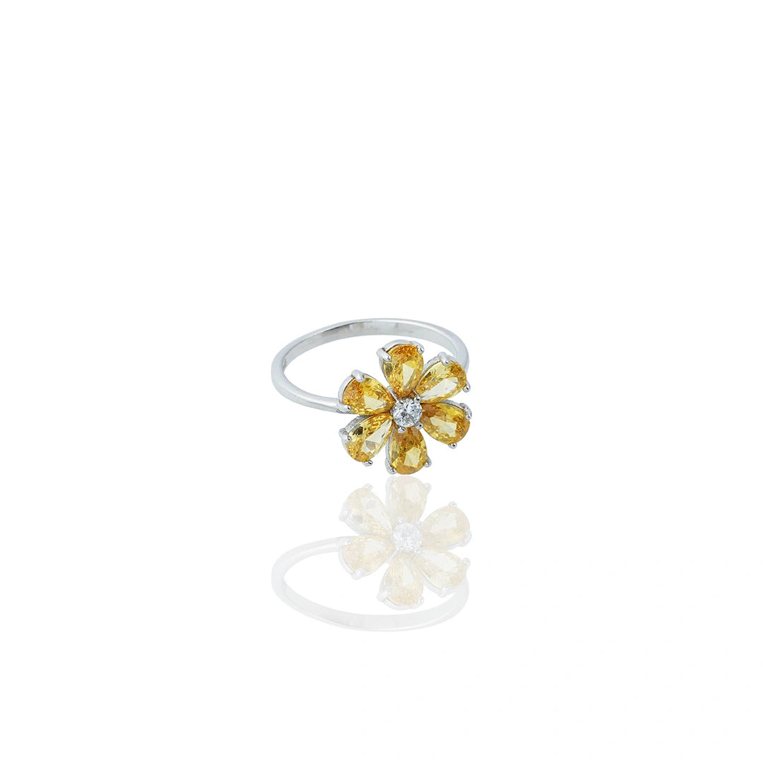 CZ Silver Yellow Floral Ring Ishna