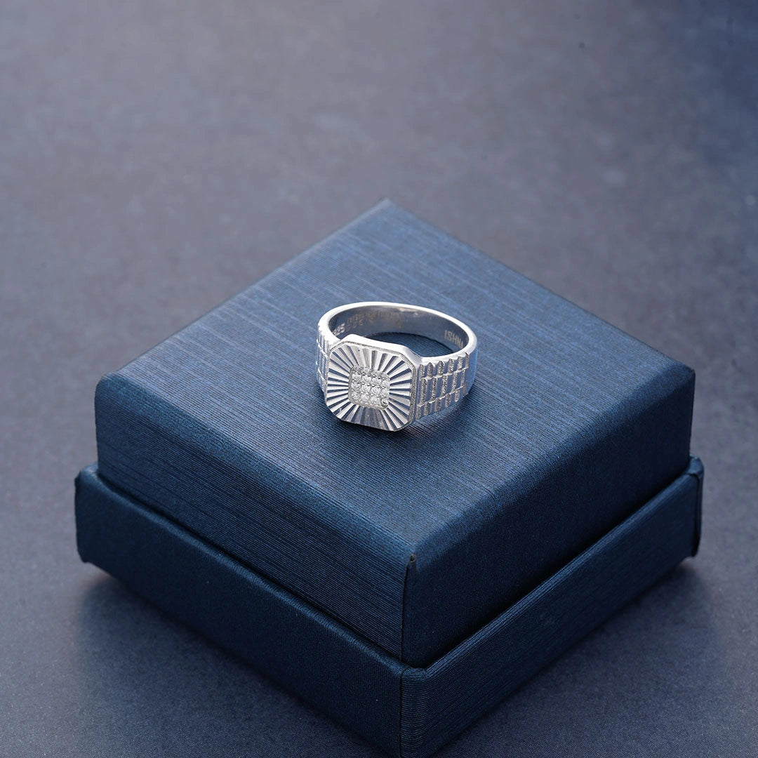 CZ Square Halo Ring in Silver Ishna
