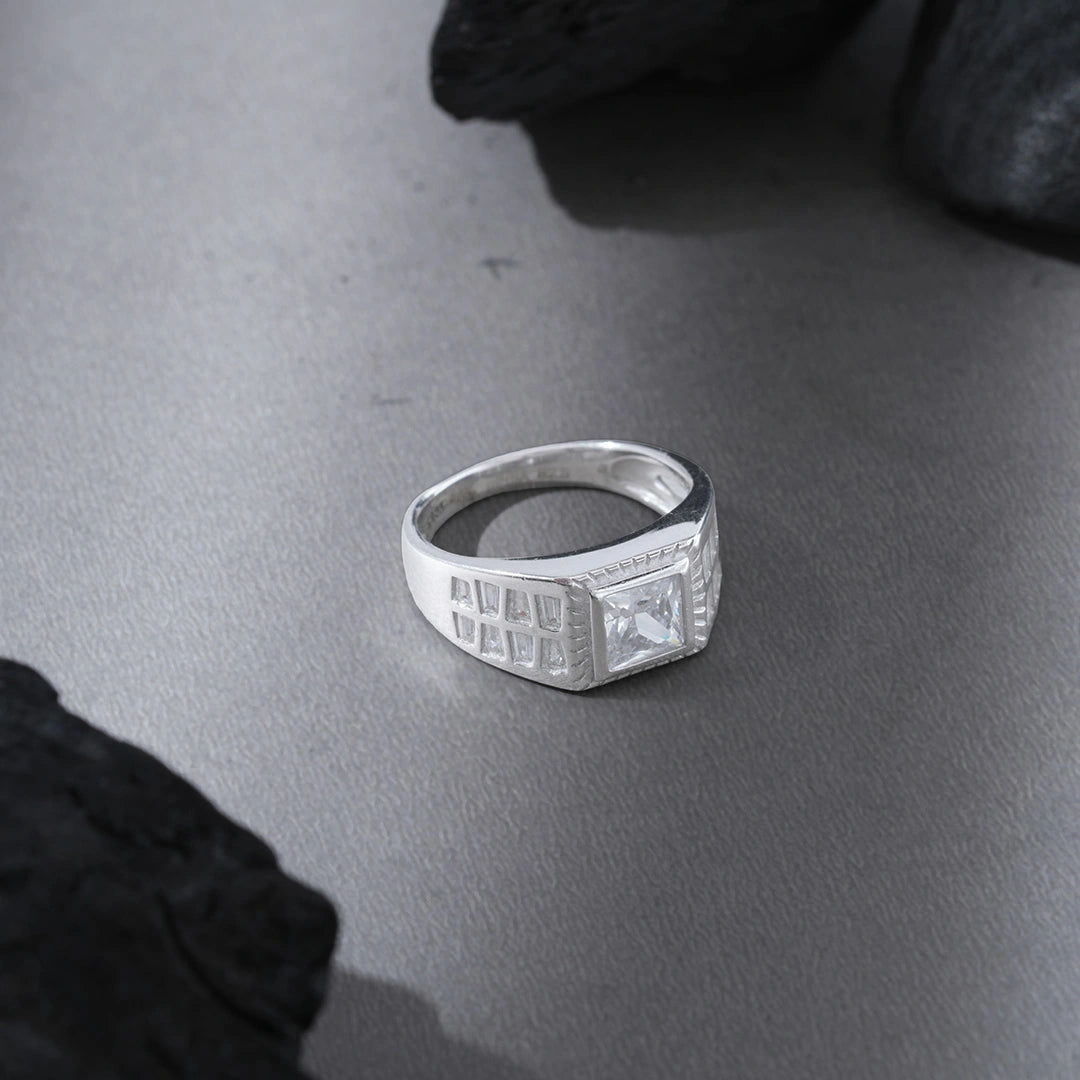 CZ Square Shaped Ring in Sterling Silver Ishna