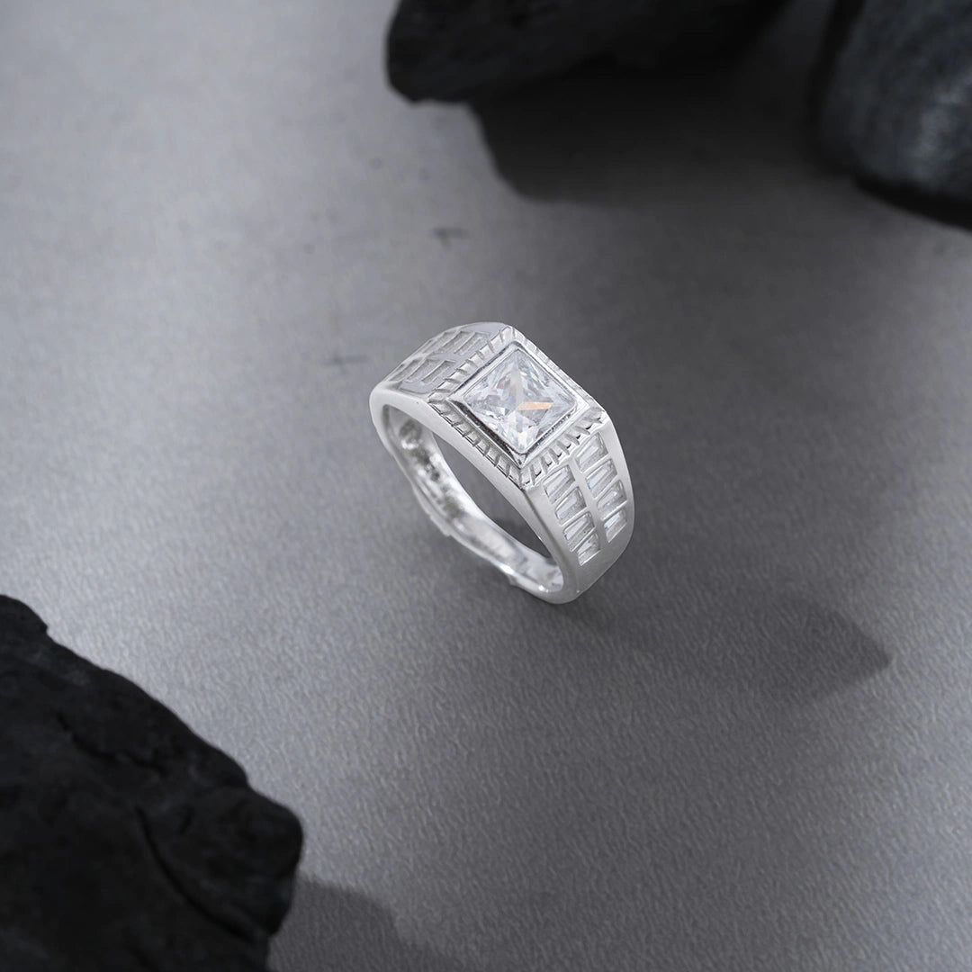 CZ Square Shaped Silver Ring Ishna