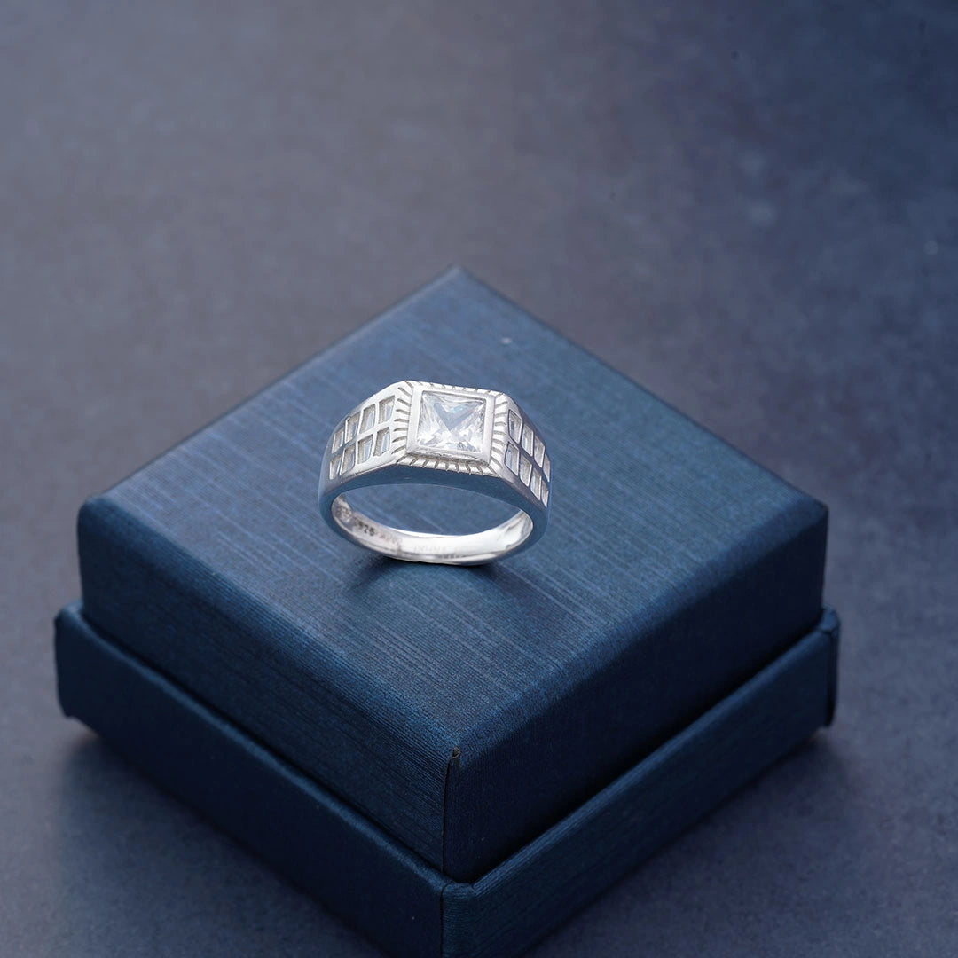 CZ Square Silver Ring Ishna