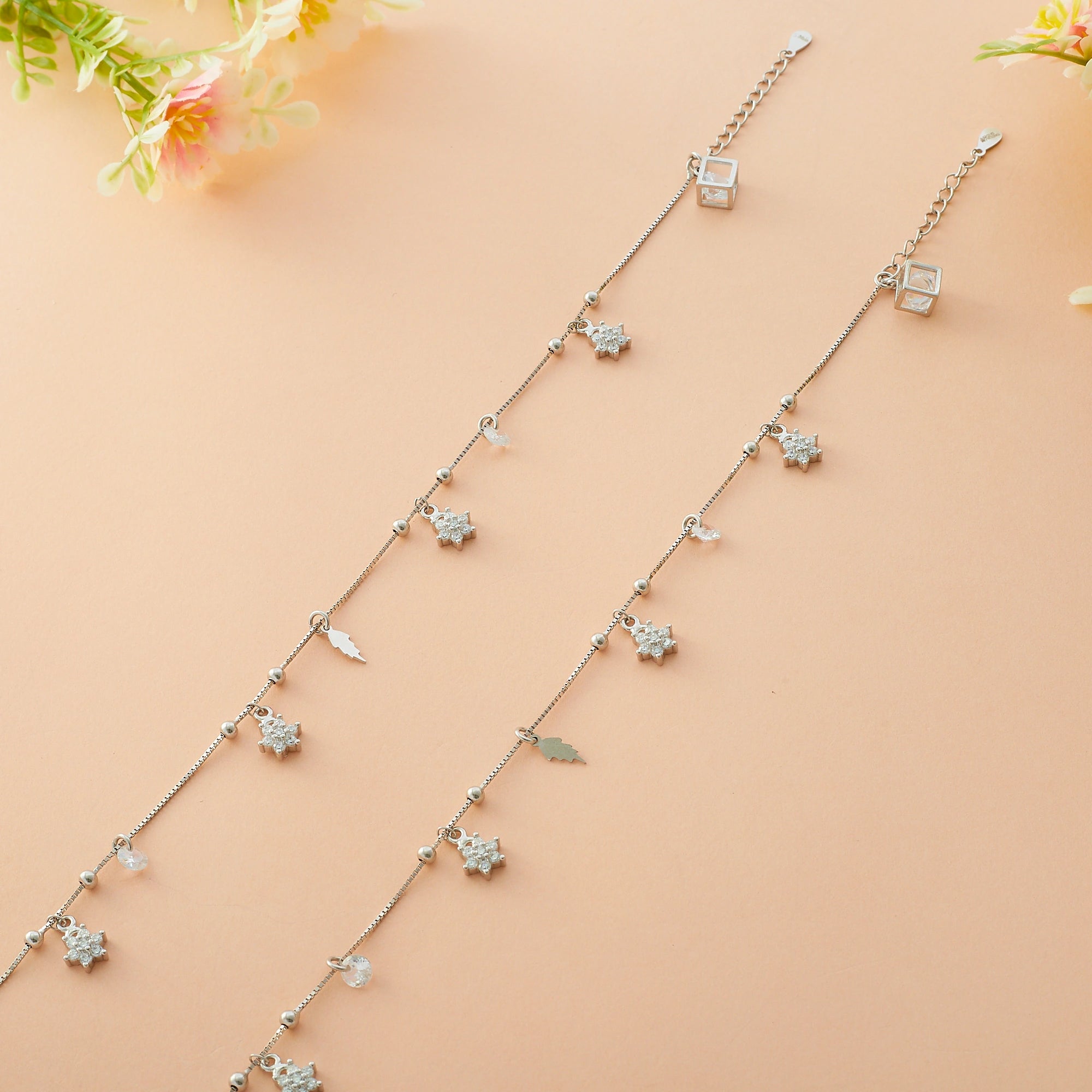CZ Star & Leaf Charm Anklet Ishna