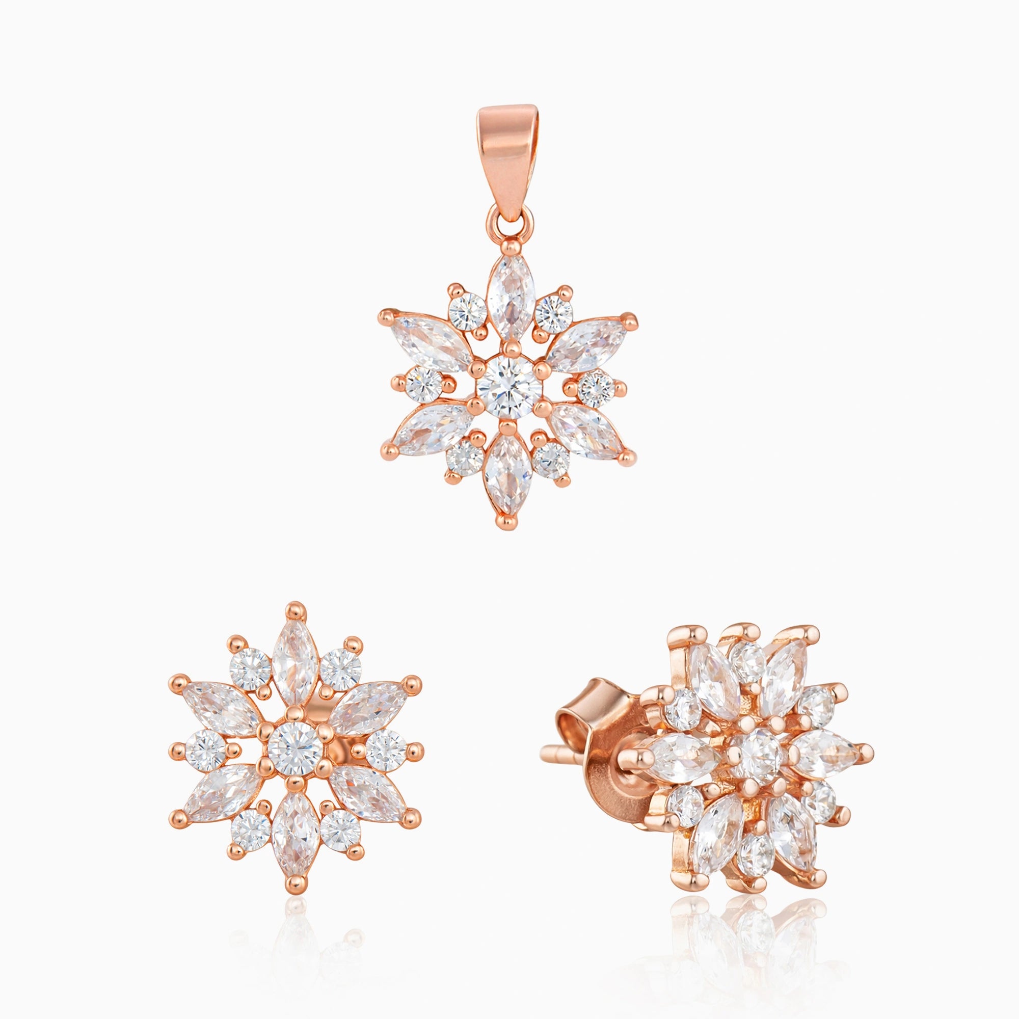 CZ Starburst Pendant & Earring Set Ishna