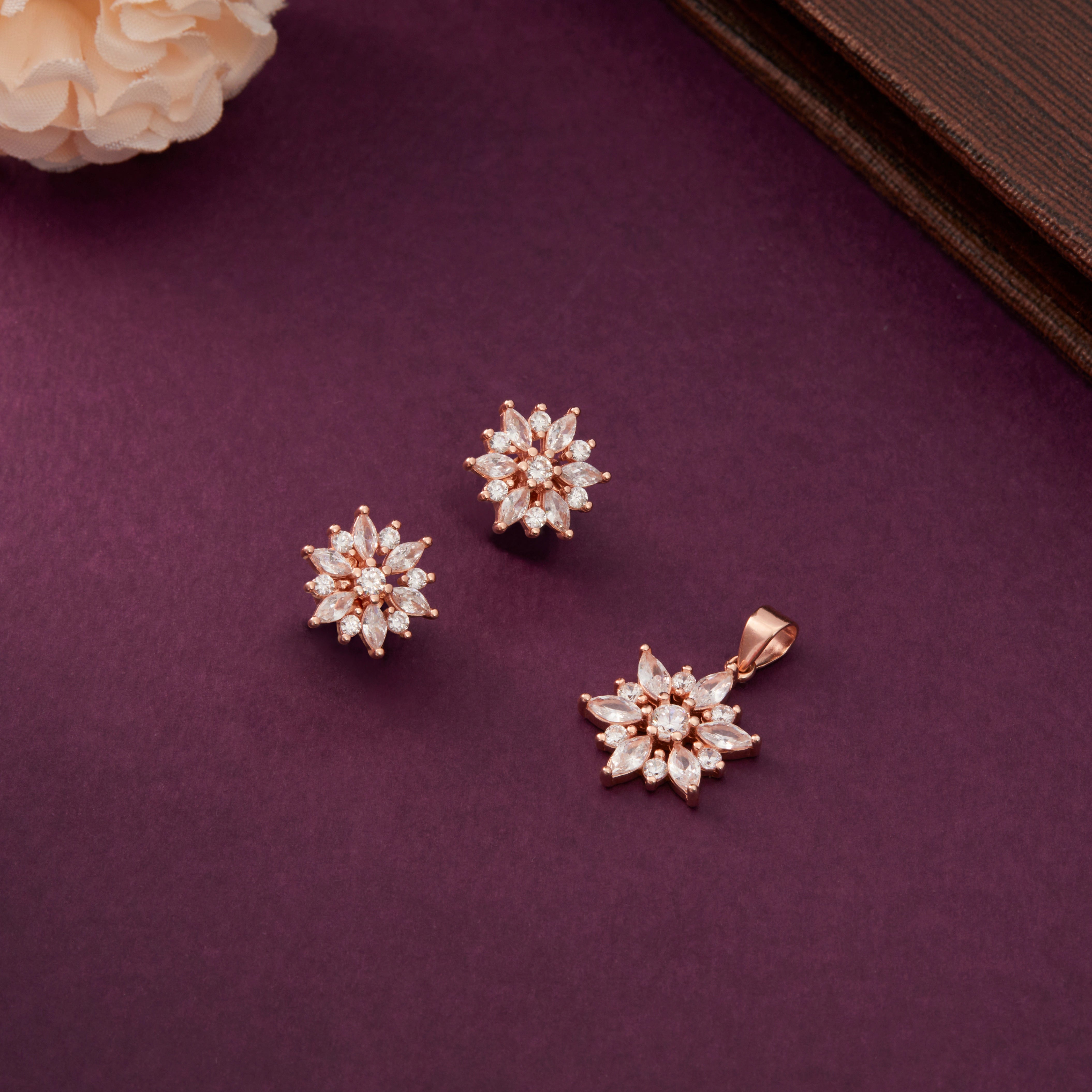 CZ Starburst Pendant & Earrings Ishna