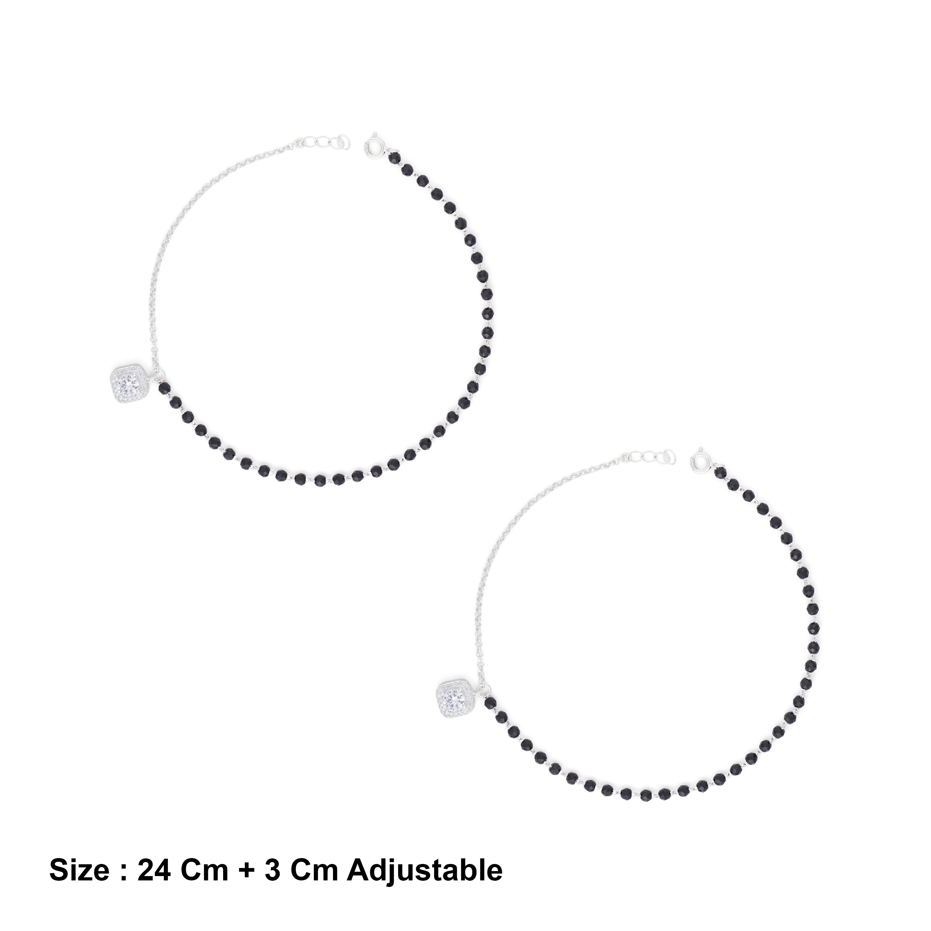 CZ Sterling Silver Black Nazaria Anklet Ishna