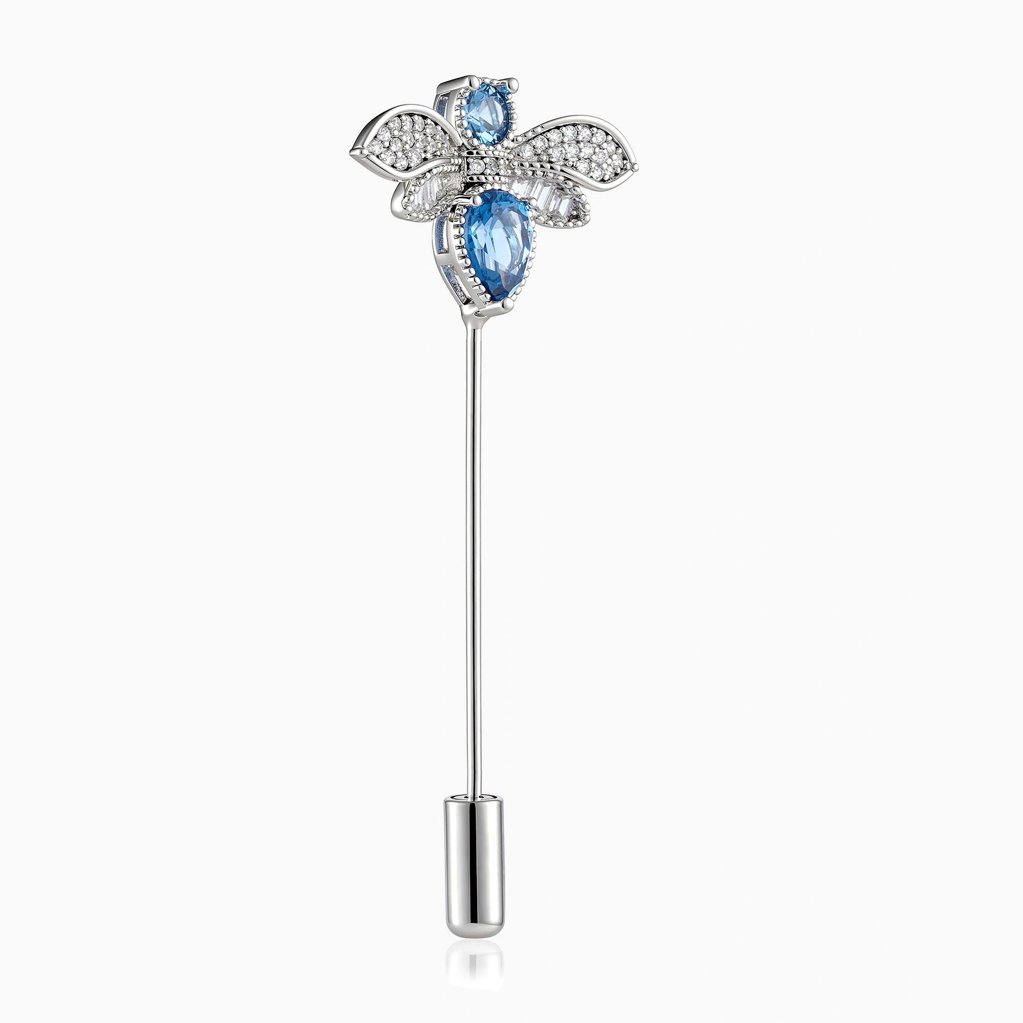 CZ Sterling Silver Blue Bee Brooch Ishna