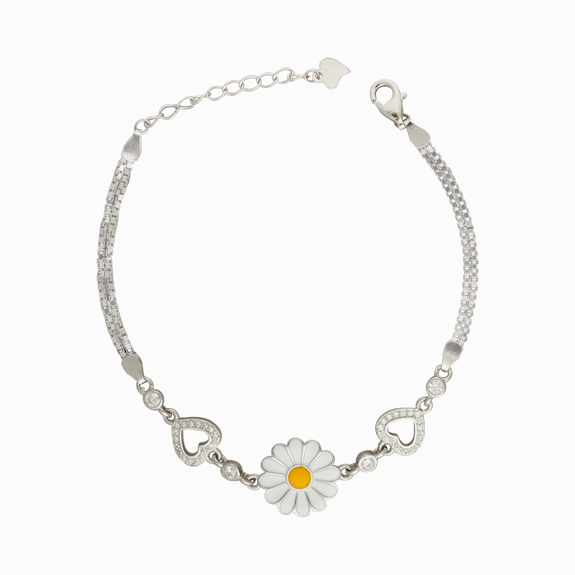 CZ Sterling Silver Daisy Flower Bracelet Ishna