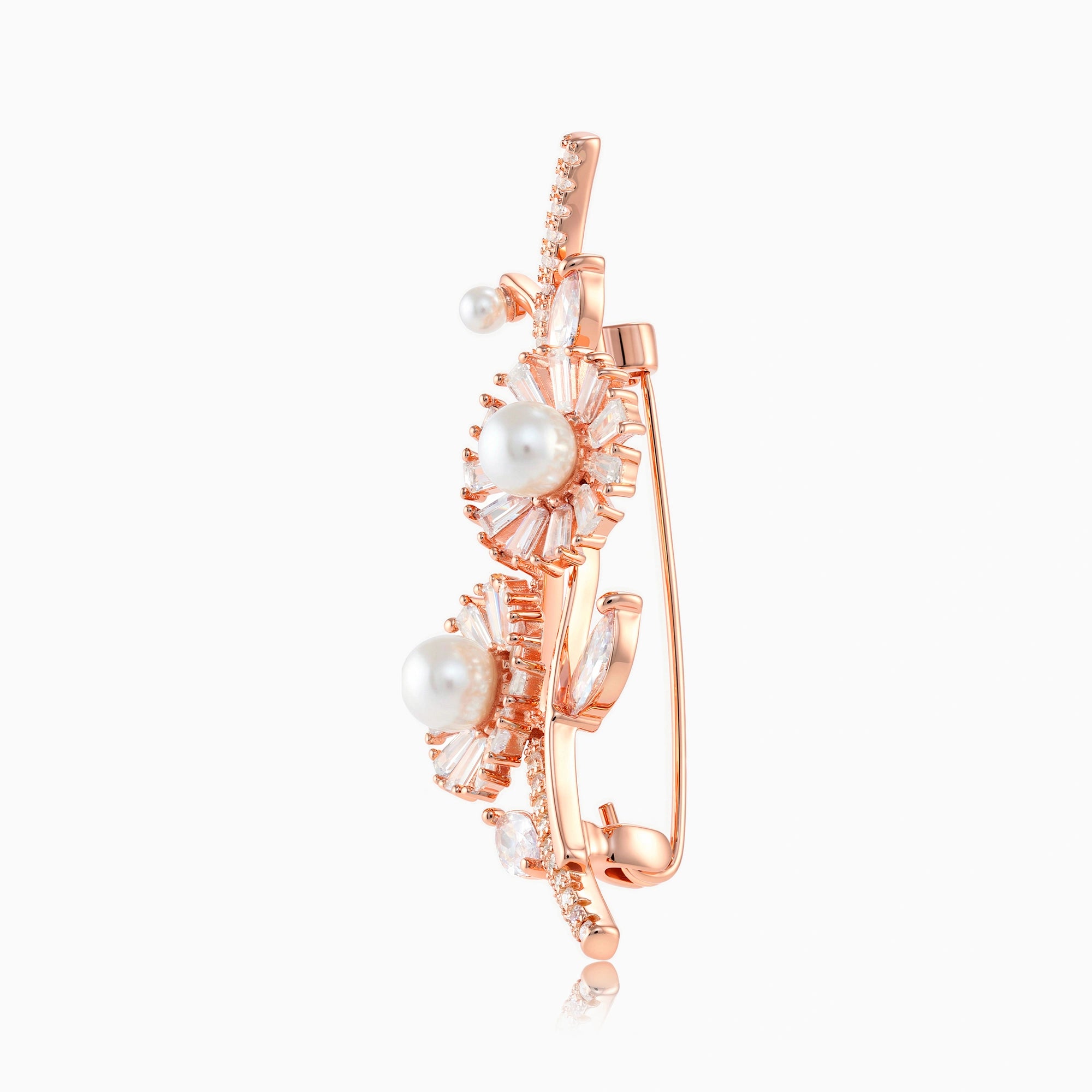 CZ Sterling Silver Flower Pearl Brooch Ishna