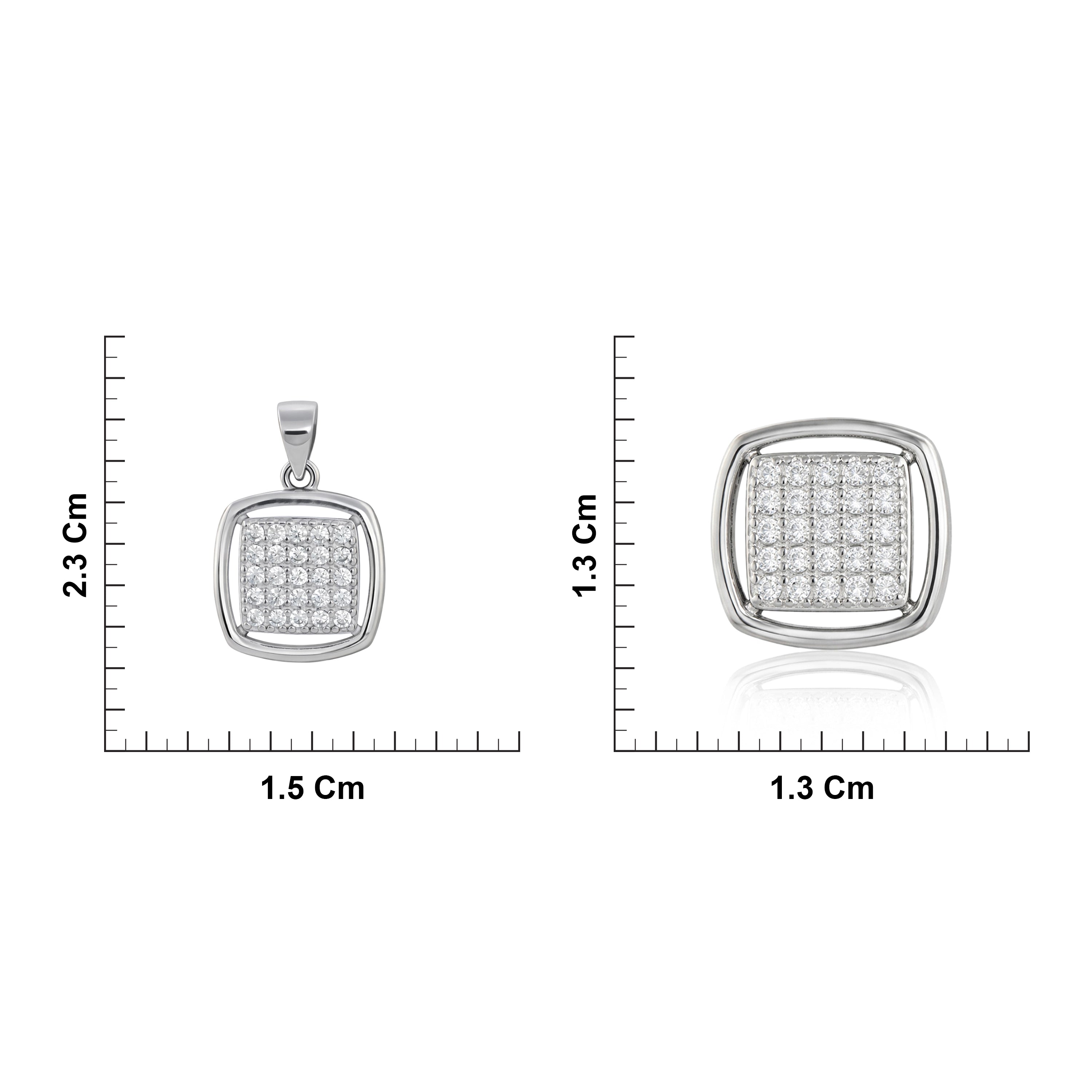 CZ Sterling Silver Pave Square Pendant & Earrings Ishna