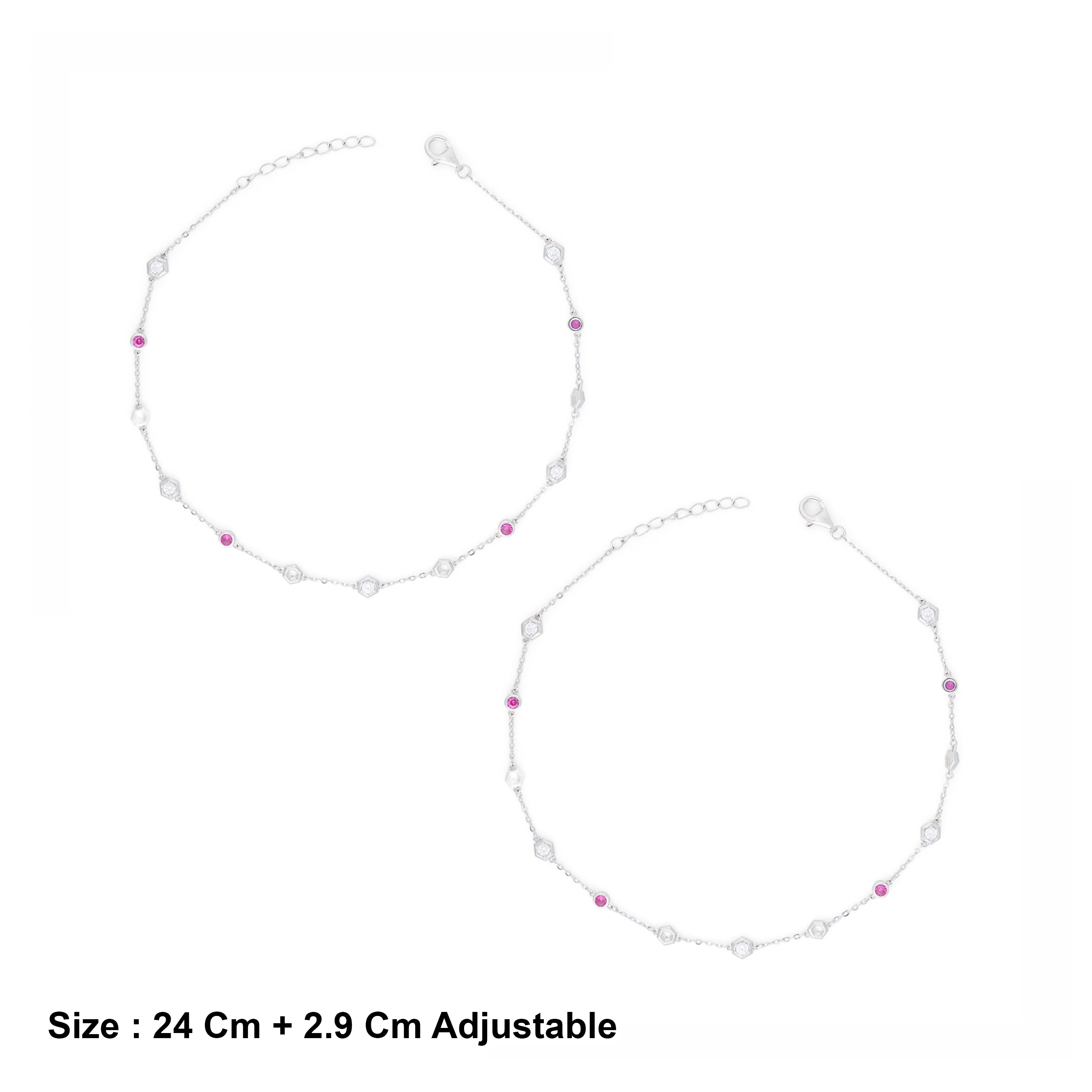 CZ Sterling Silver Ruby Anklet Ishna