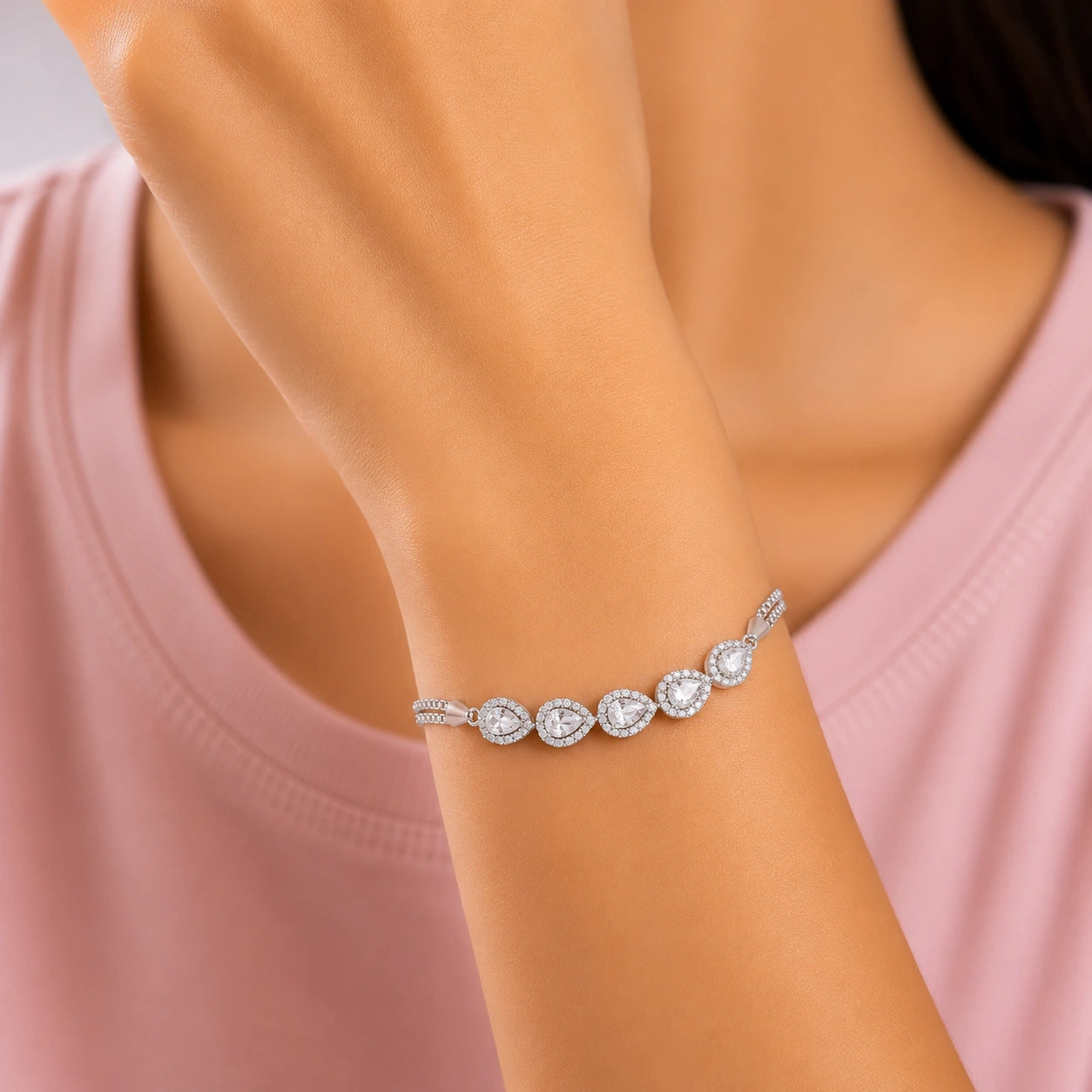 CZ Sterling Silver Teardrop Bracelet Ishna