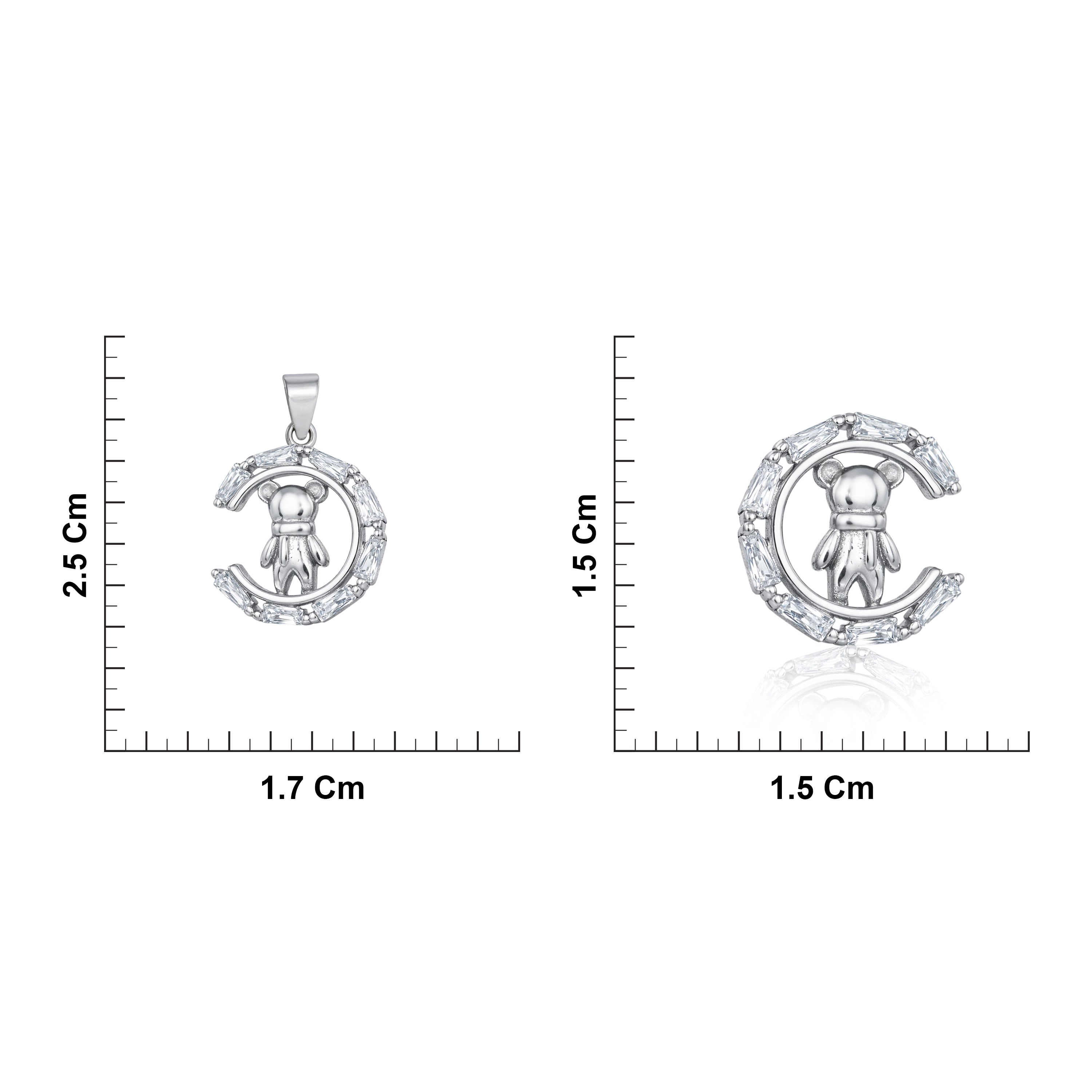 CZ Sterling Silver Teddy Bear Pendant & Earrings Ishna