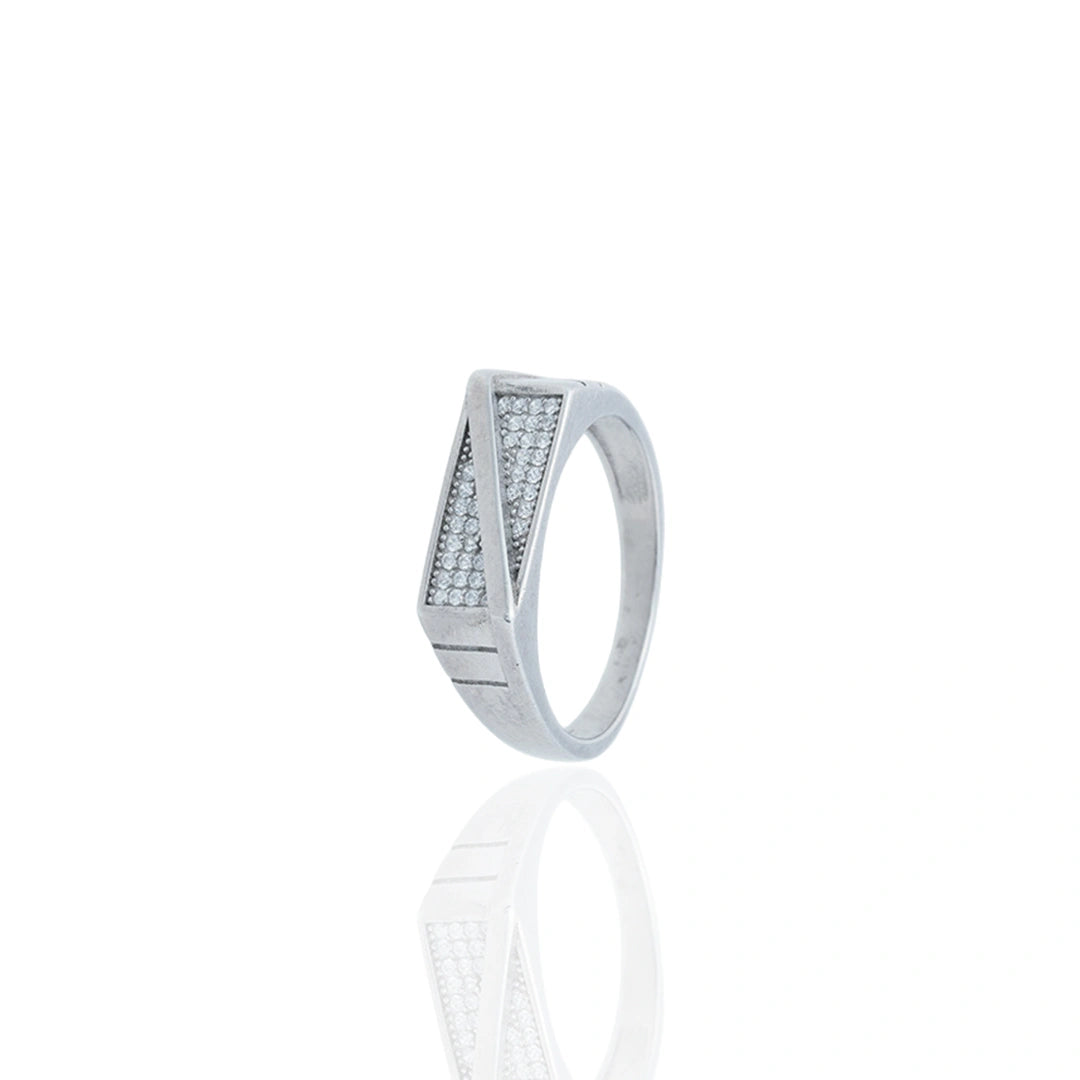 CZ Stone Silver Geometric Ring Ishna