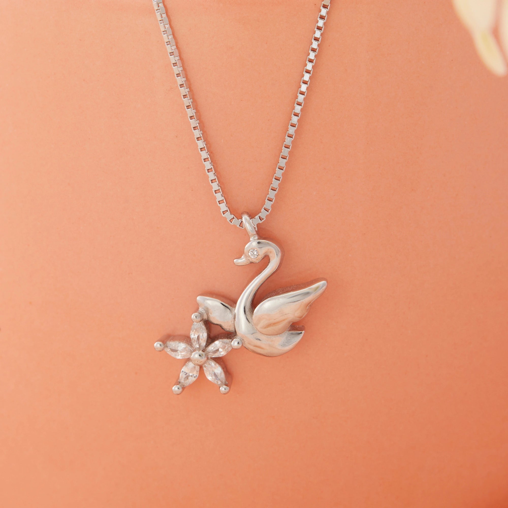 CZ Swan Flower Chain Ishna