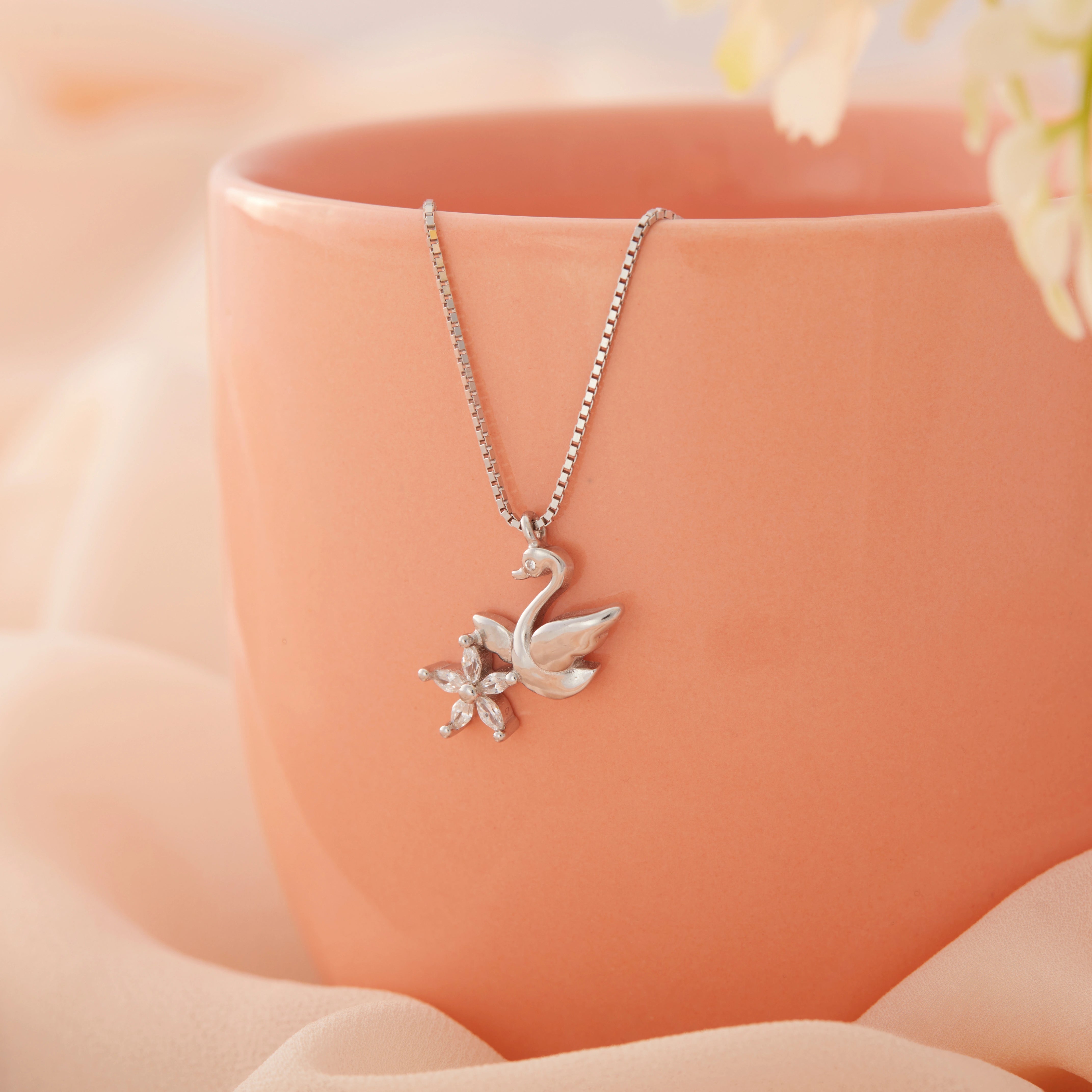 CZ Swan Flower Pendant Chain