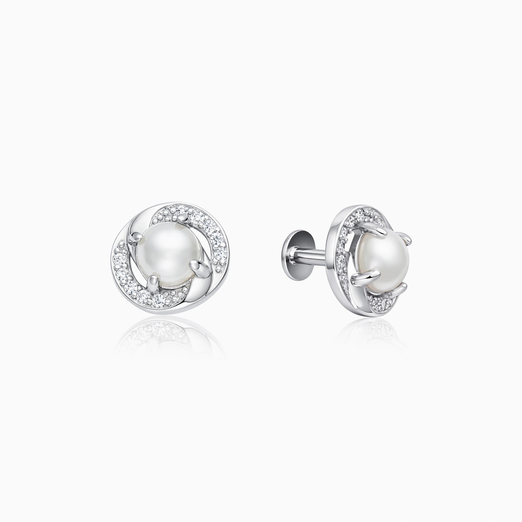 CZ Swirl Pearl Earrings Ishna