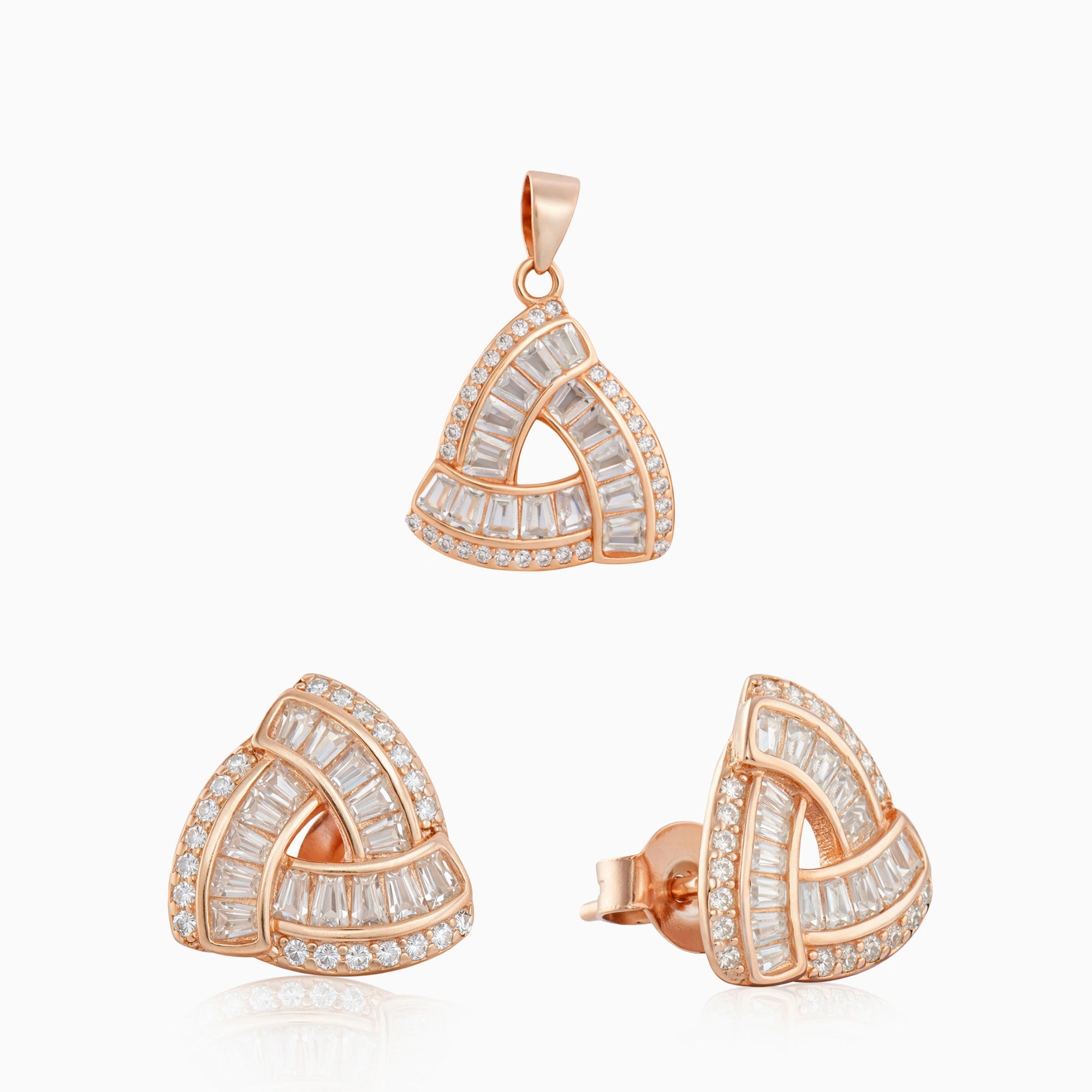 CZ Triangular Pendant & Stud Earrings Ishna