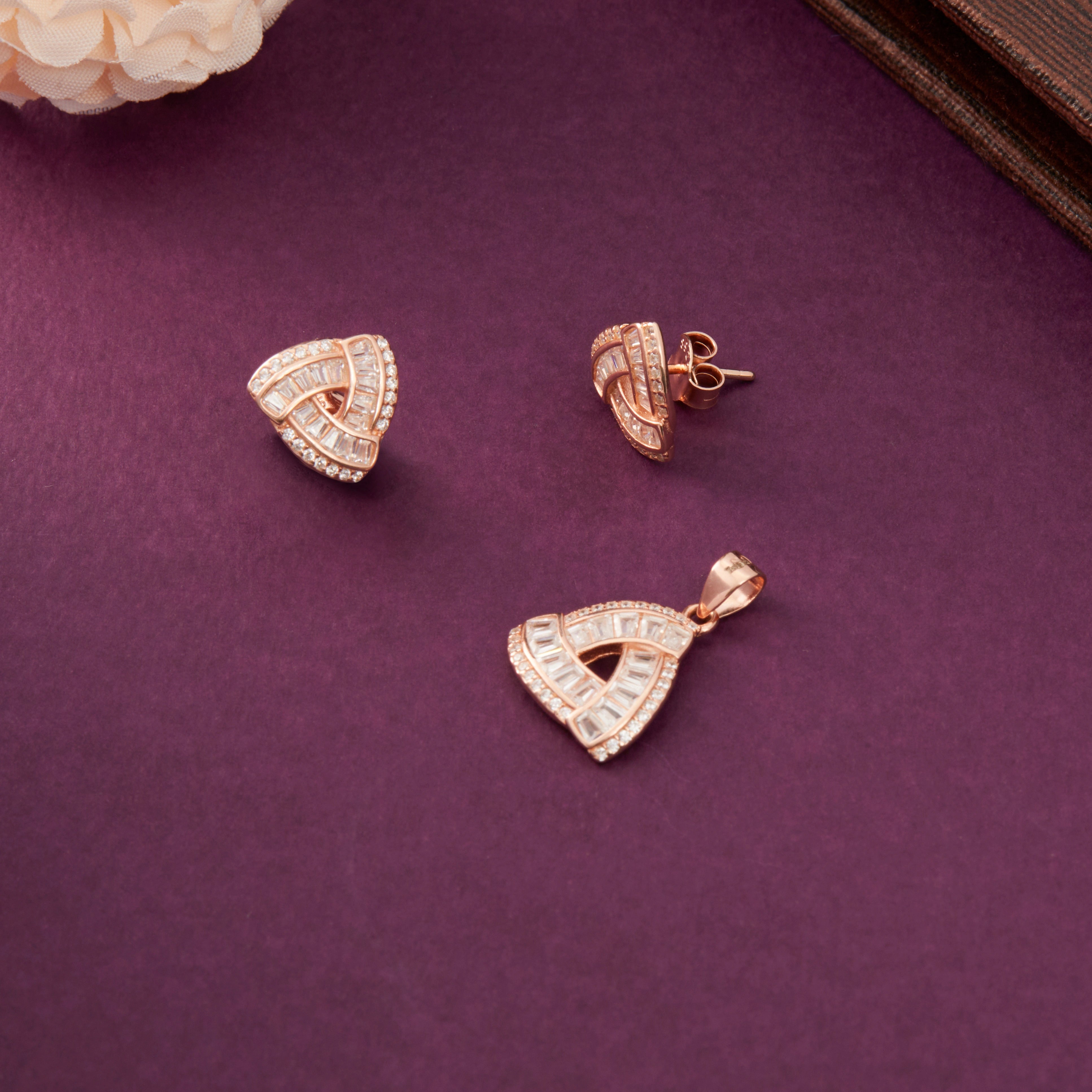 CZ Triangular Pendant & Stud Ishna