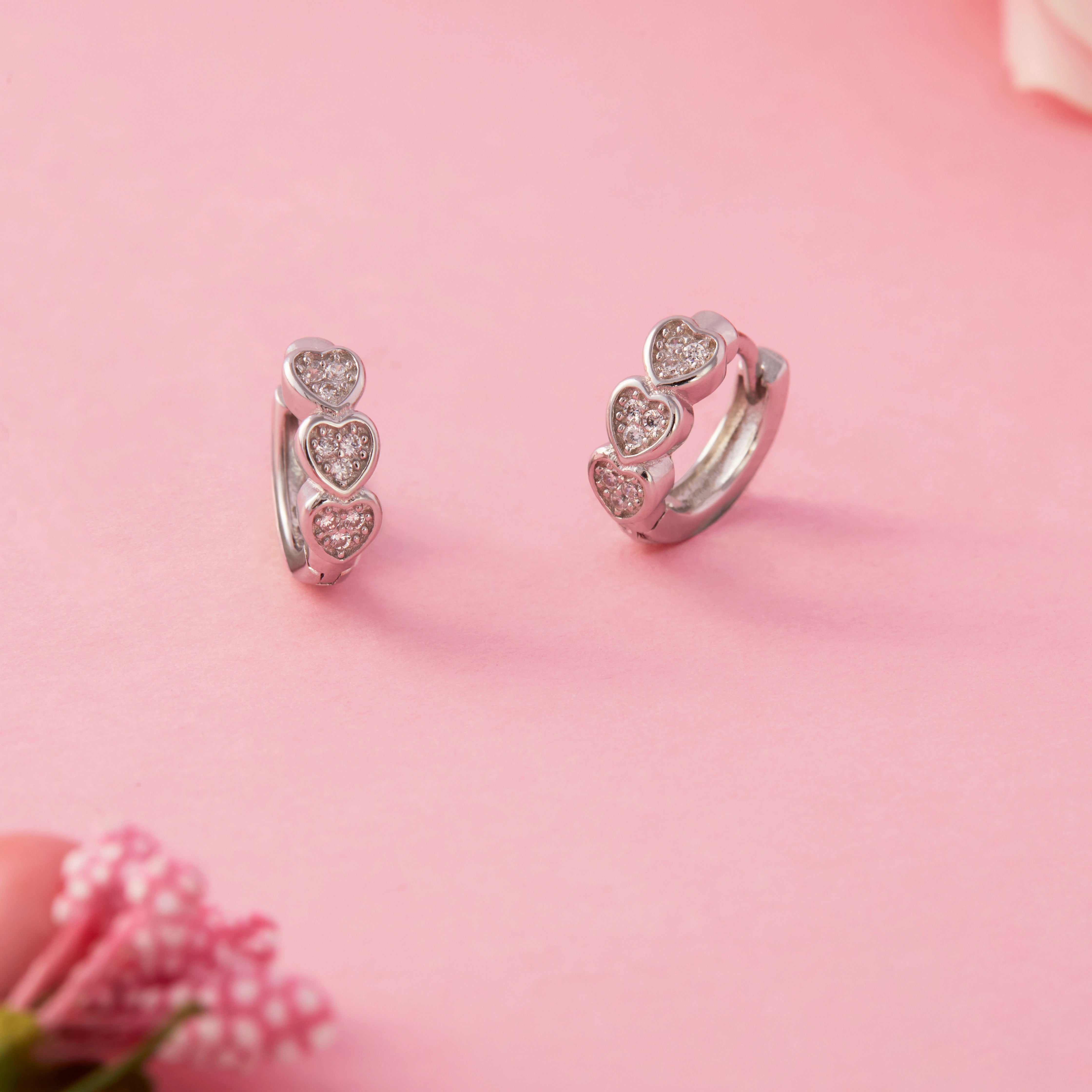 CZ Triple Heart Hoop Earrings Ishna