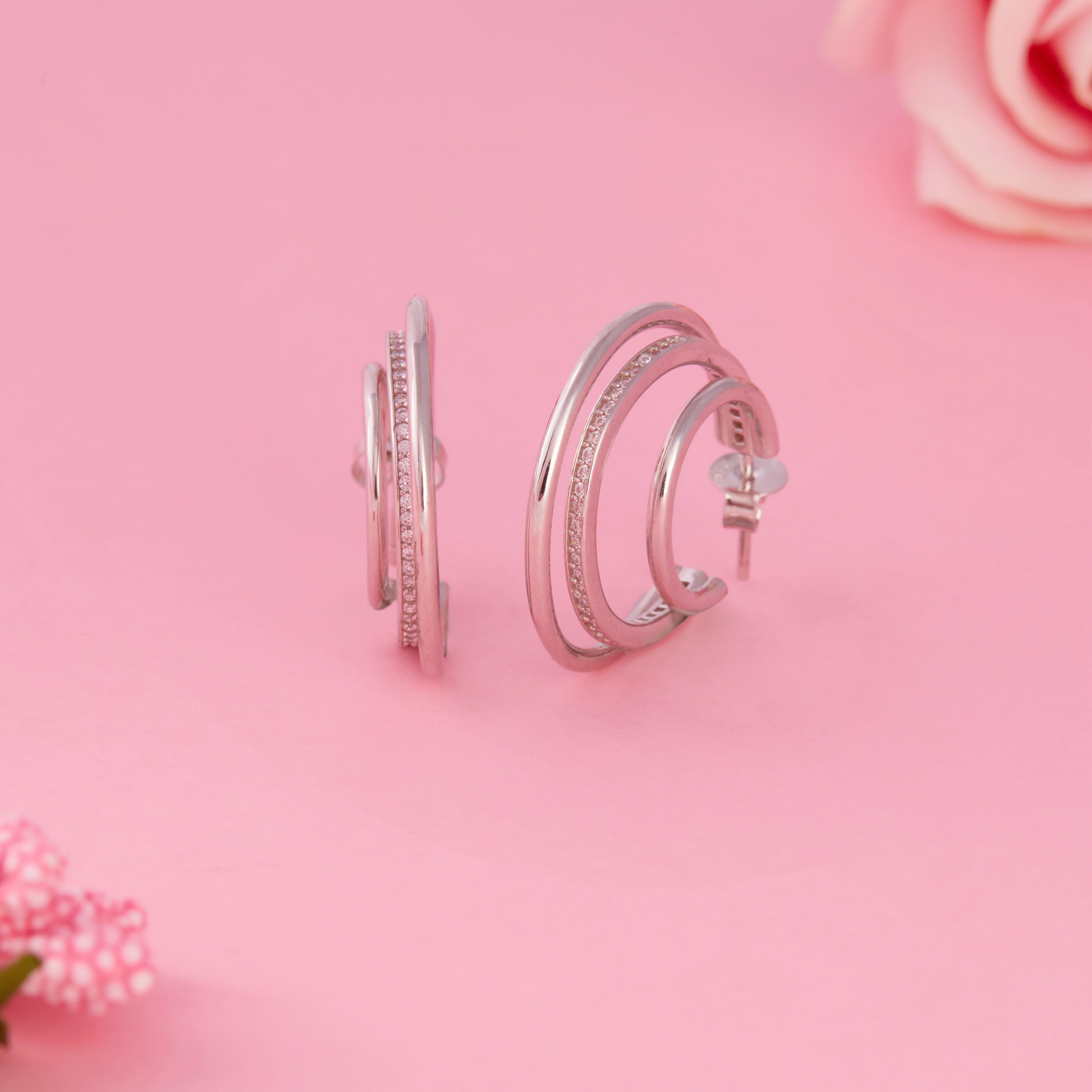 CZ Triple Hoop Earrings Ishna