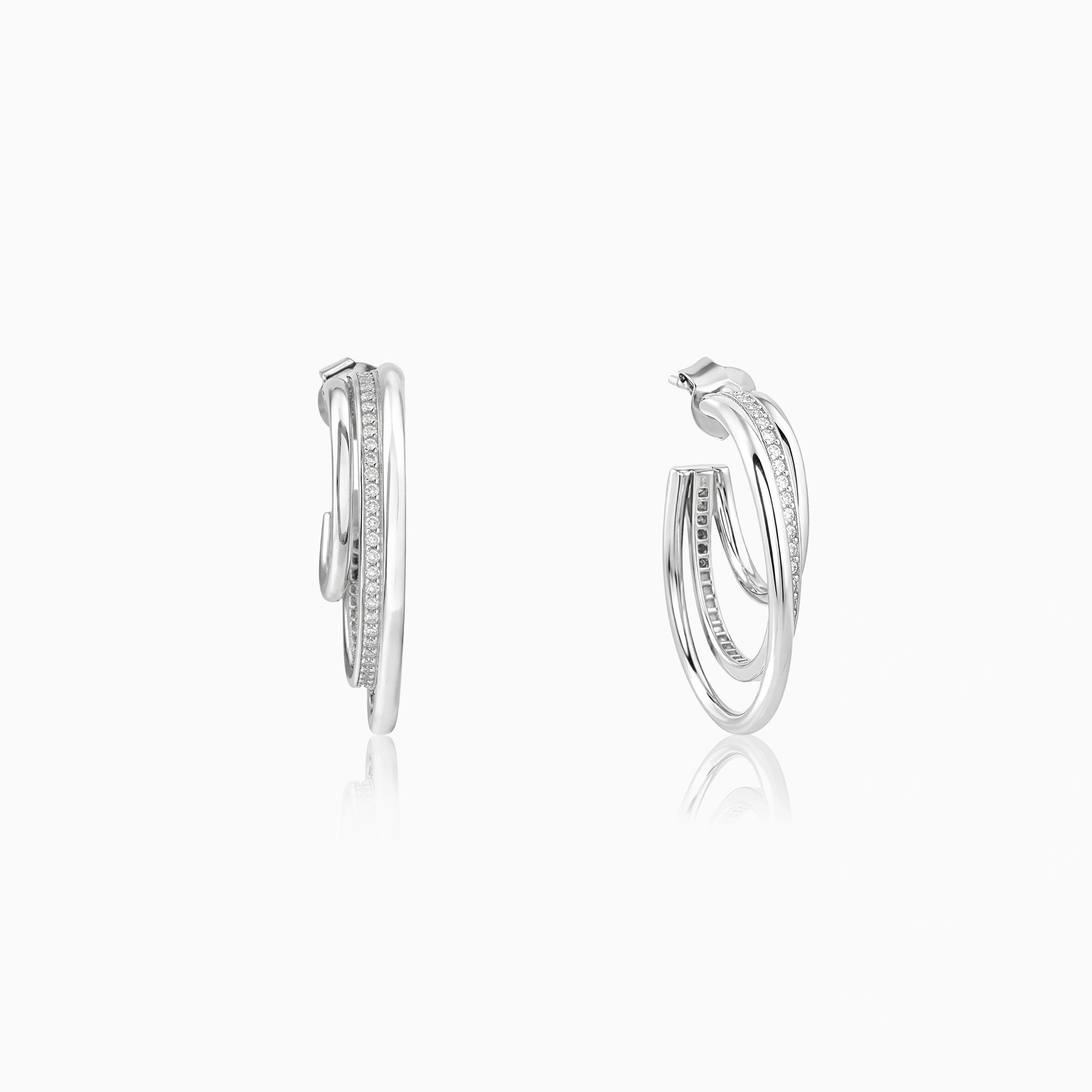CZ Triple Hoop Stud Earrings Ishna