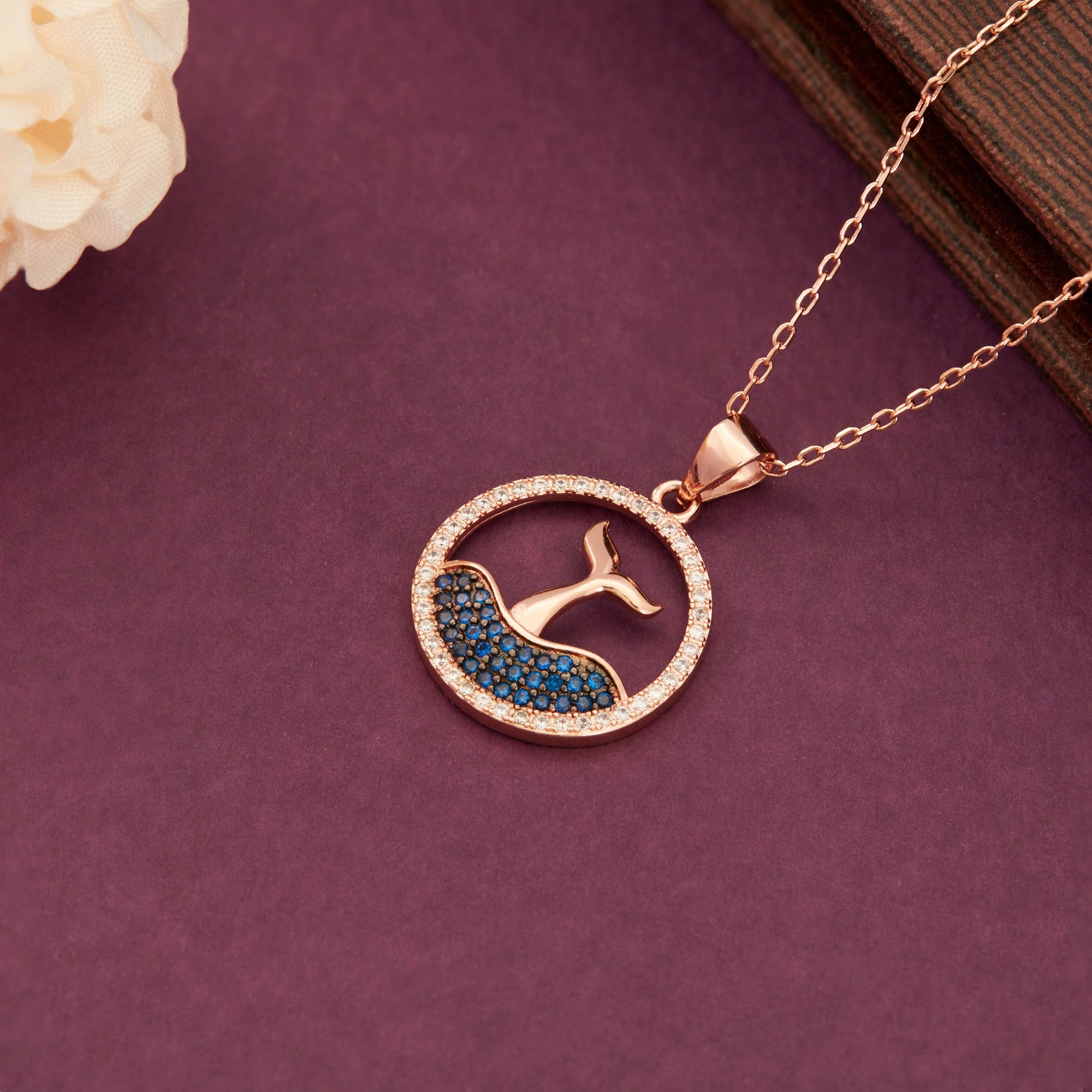 CZ Whale Tail Pendant Chain Ishna